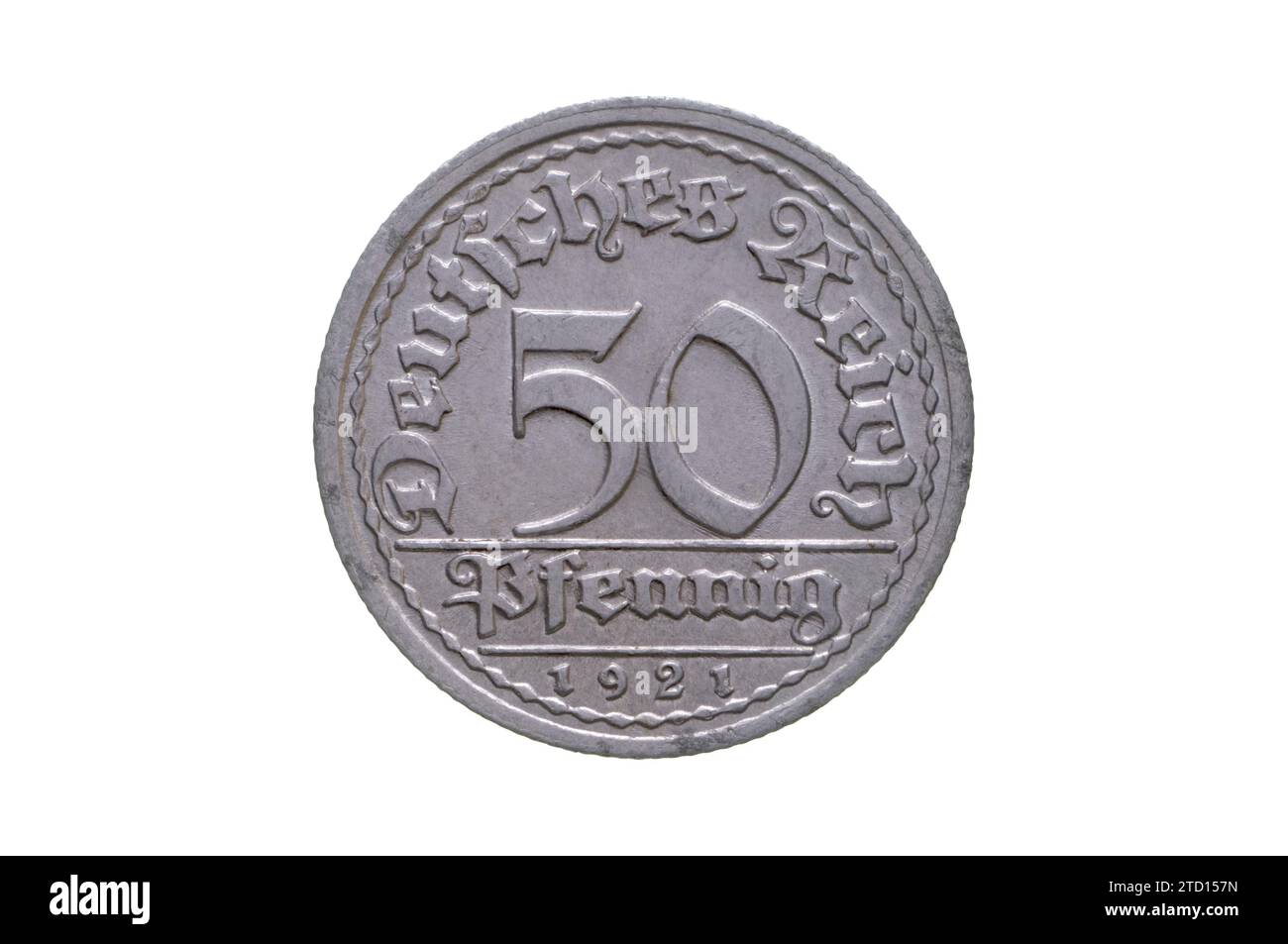 Moneta da 50 pfennig della Repubblica di Weimar Foto Stock