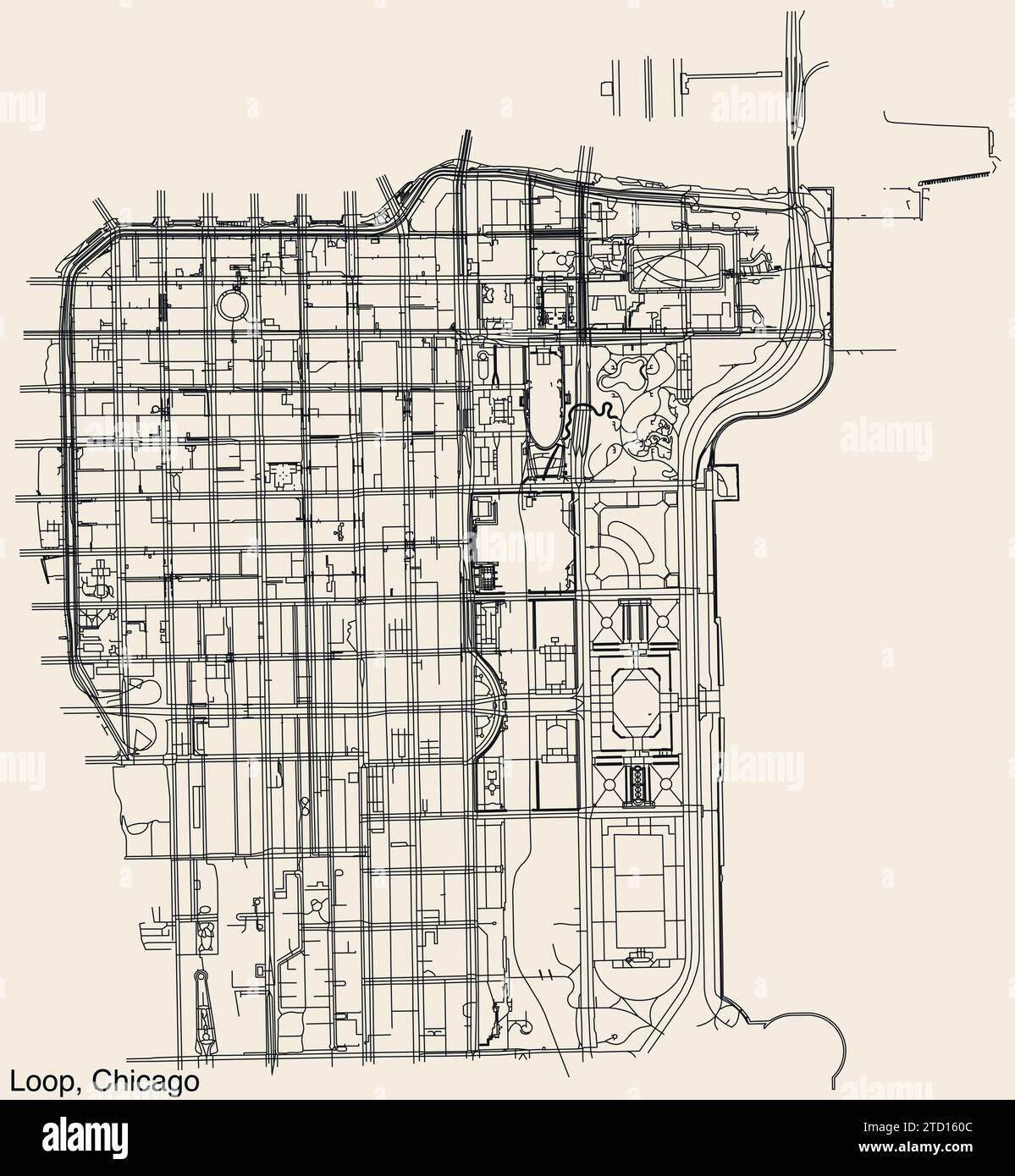Cartina stradale dell'AREA DELLA COMUNITÀ CIRCOLARE, CHICAGO Illustrazione Vettoriale