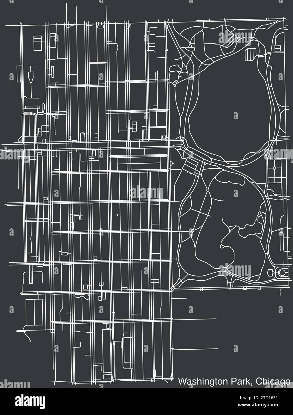 Mappa stradale dell'AREA DELLA COMUNITÀ DI WASHINGTON PARK, CHICAGO Illustrazione Vettoriale