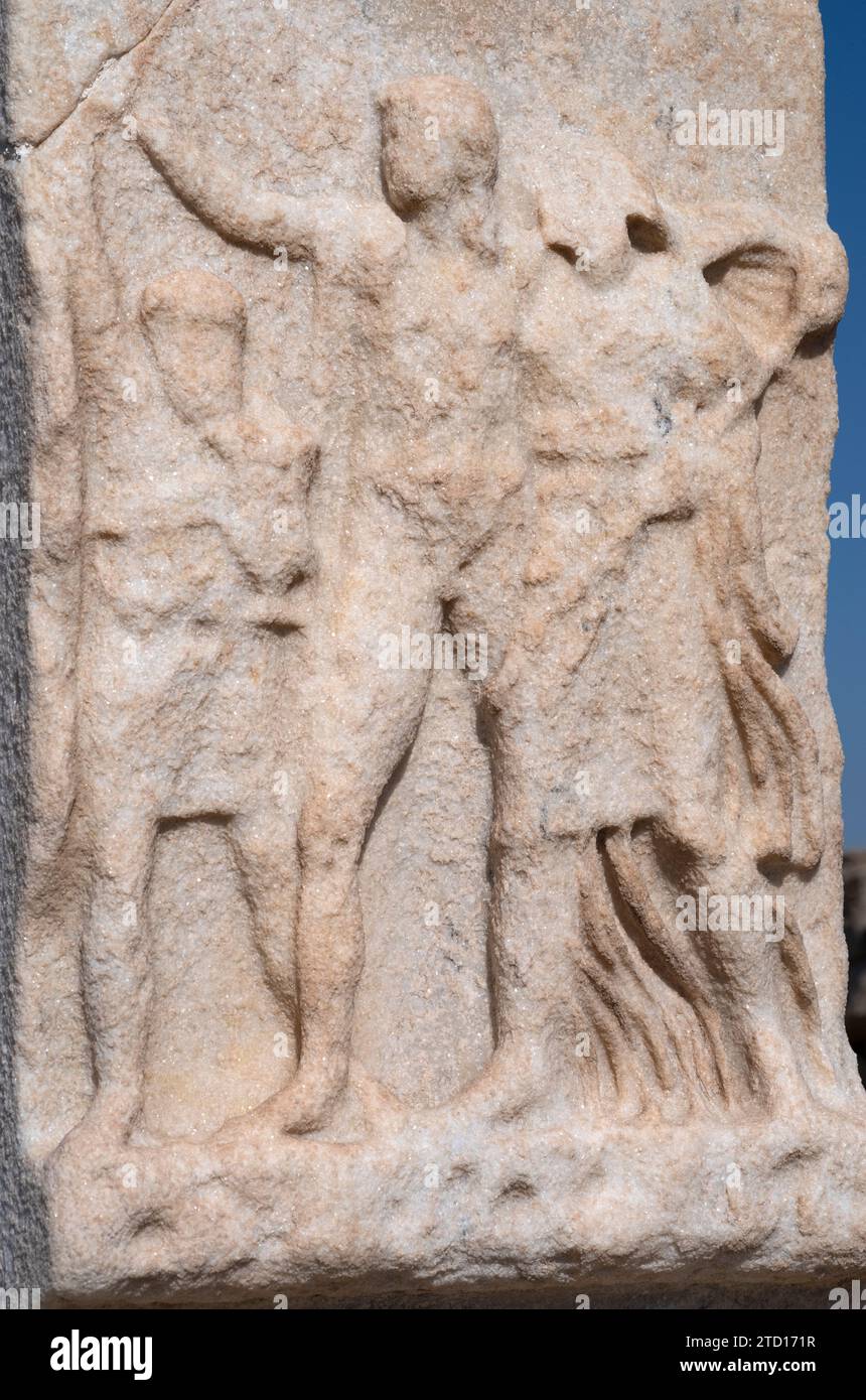 Fregio scultoreo esposto agli elementi, Delos, Grecia Foto Stock