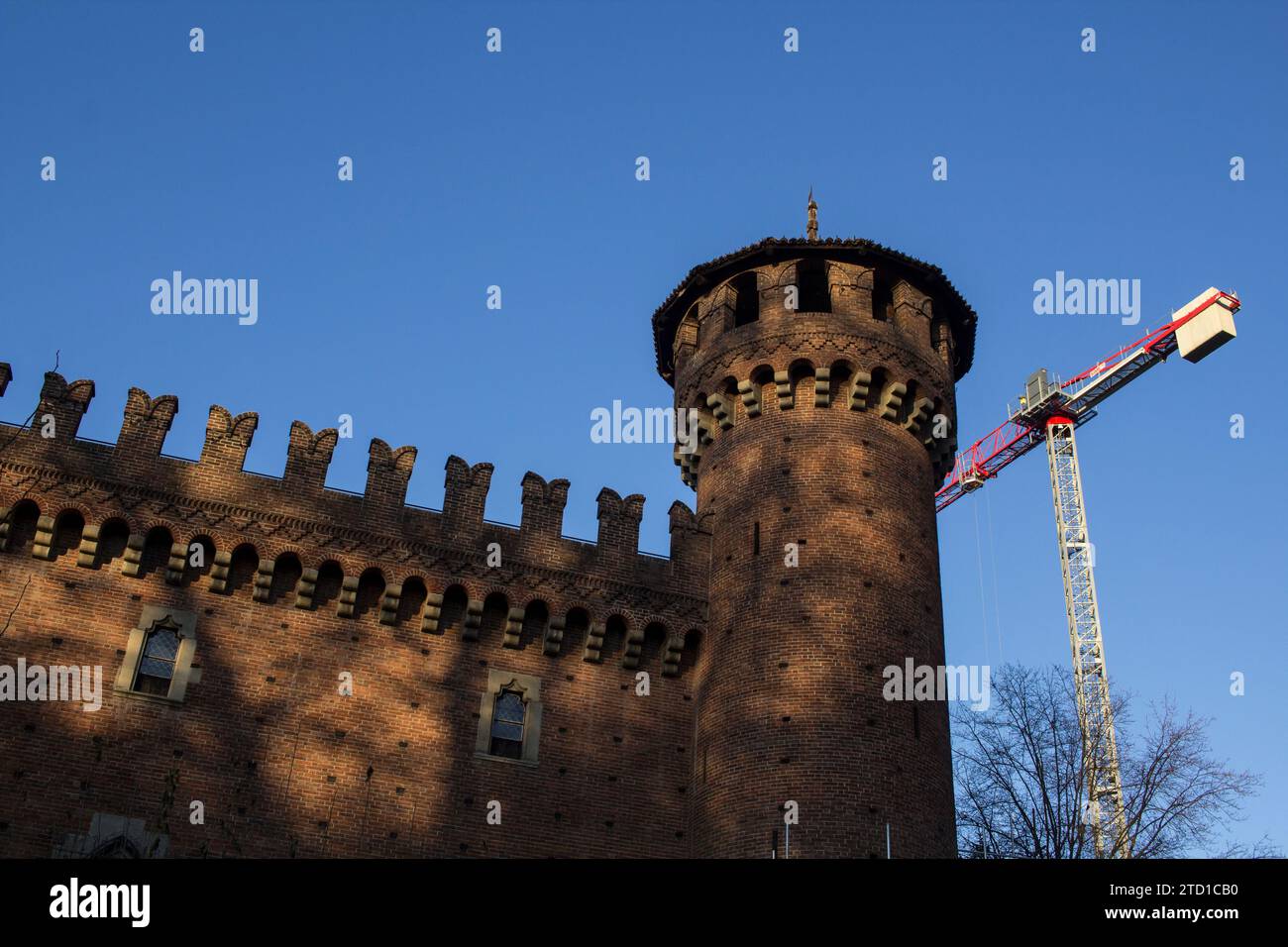 Dettagli del castello del Borgo medievale di Torino Foto Stock