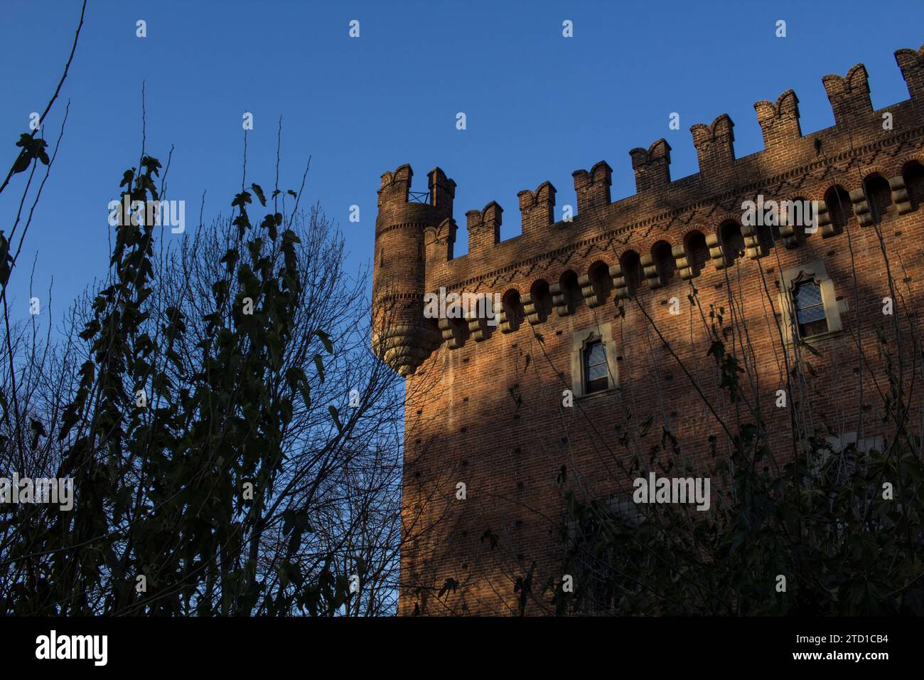 Dettagli del castello del Borgo medievale di Torino Foto Stock