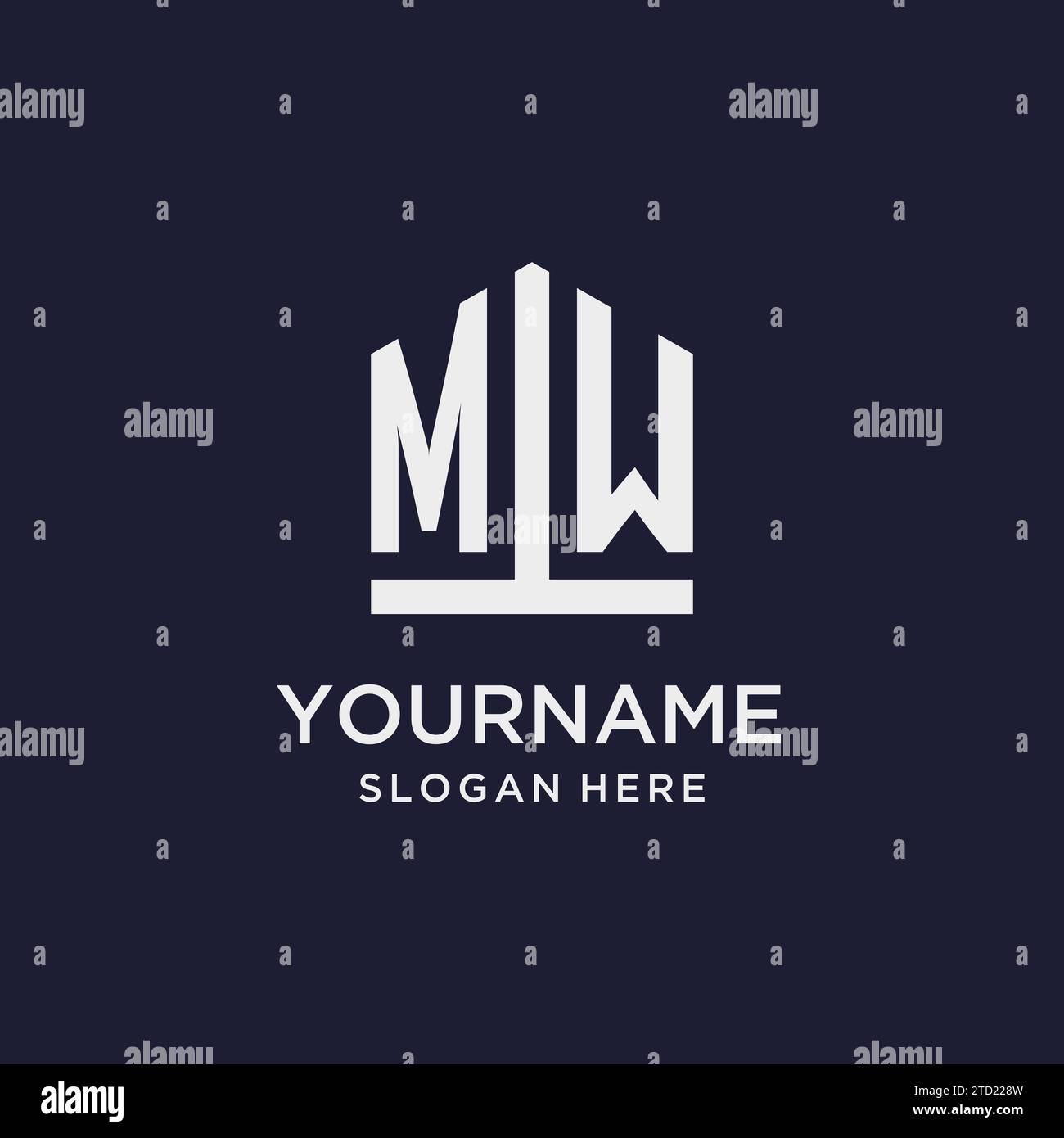 Logo con monogramma iniziale MW con idee di design in stile pentagono Illustrazione Vettoriale