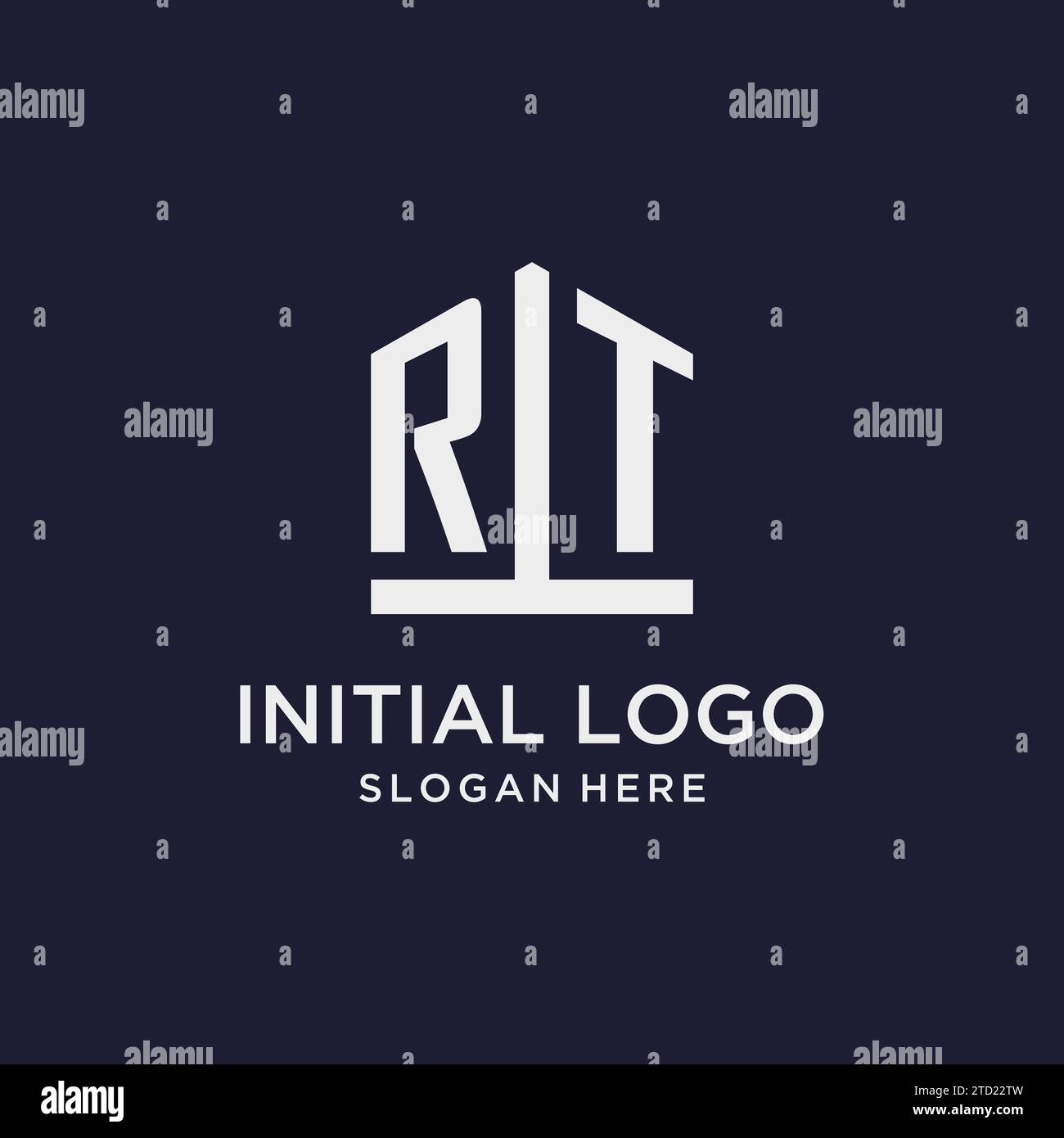 Design del logo RT con monogramma iniziale con idee di design in stile pentagono Illustrazione Vettoriale