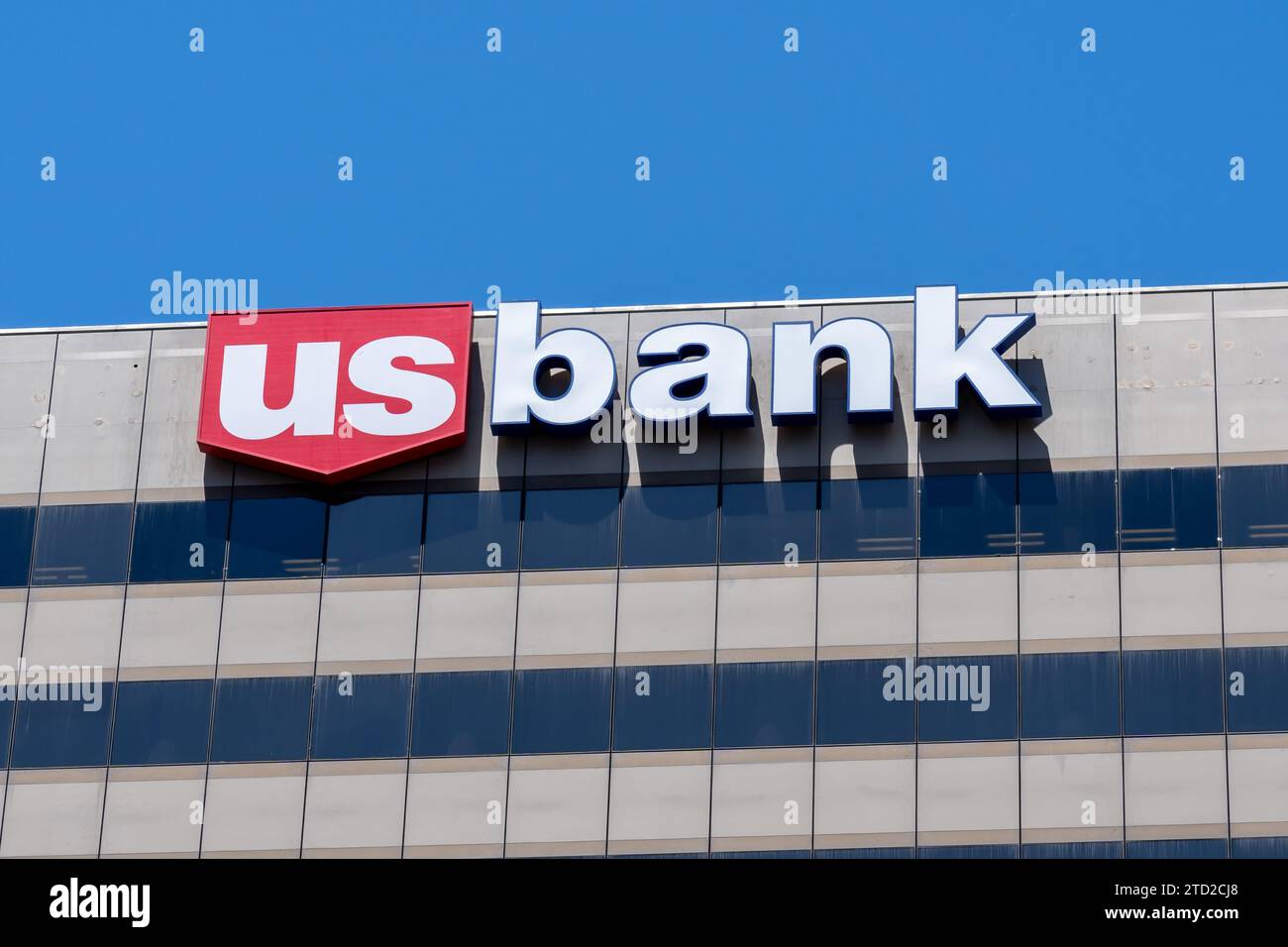 Primo piano del cartello della US Bank sull'edificio degli uffici di Salt Lake City, Utah, Stati Uniti Foto Stock