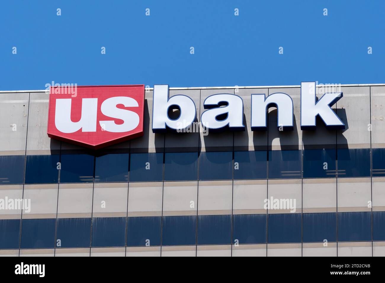 Primo piano del cartello della US Bank sull'edificio degli uffici di Salt Lake City, Utah, Stati Uniti Foto Stock