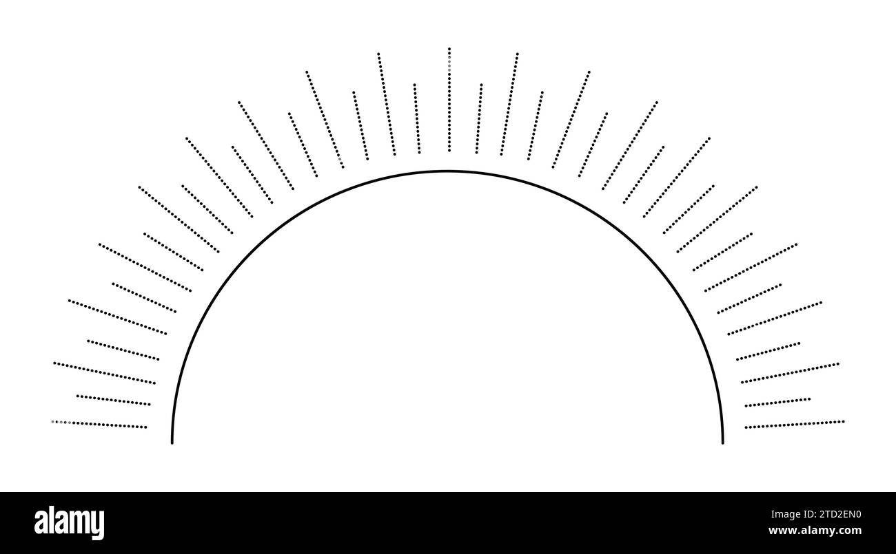 Metà del sole, illustrazione vettoriale con linea nera del tramonto e dell'alba Illustrazione Vettoriale