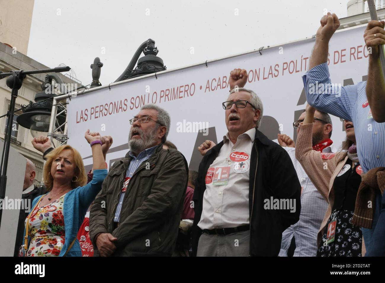 Madrid, 01/05/2015. Manifestazione il 1° maggio, in occasione della giornata dei lavoratori, guidata dai leader sindacali Ignacio Fernández Toxo e Cándido Méndez. Foto: Jaime García. Crediti: Album / Archivo ABC / Jaime García Foto Stock