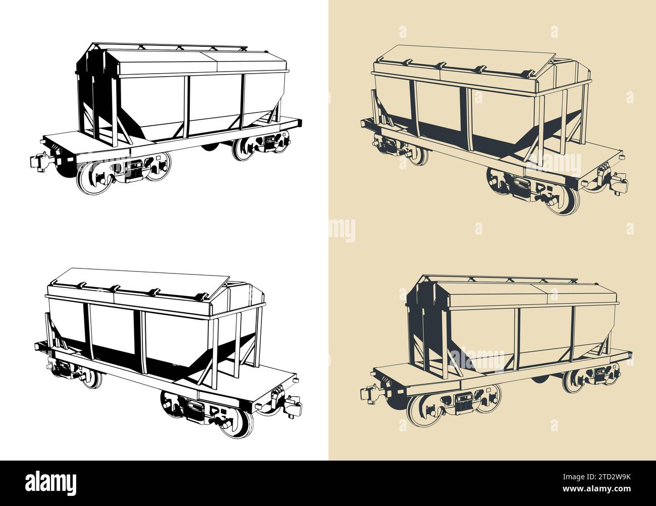 Illustrazioni vettoriali stilizzate di un carro con tramoggia zavorra Illustrazione Vettoriale
