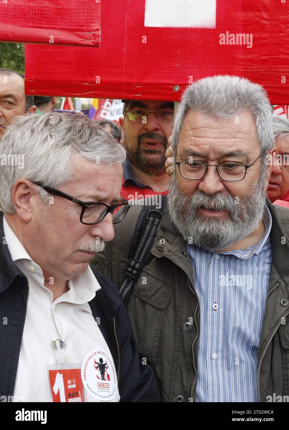 Madrid, 01/05/2015. Manifestazione il 1° maggio, in occasione della giornata dei lavoratori, guidata dai leader sindacali Ignacio Fernández Toxo e Cándido Méndez. Foto: Jaime García. Crediti: Album / Archivo ABC / Jaime García Foto Stock