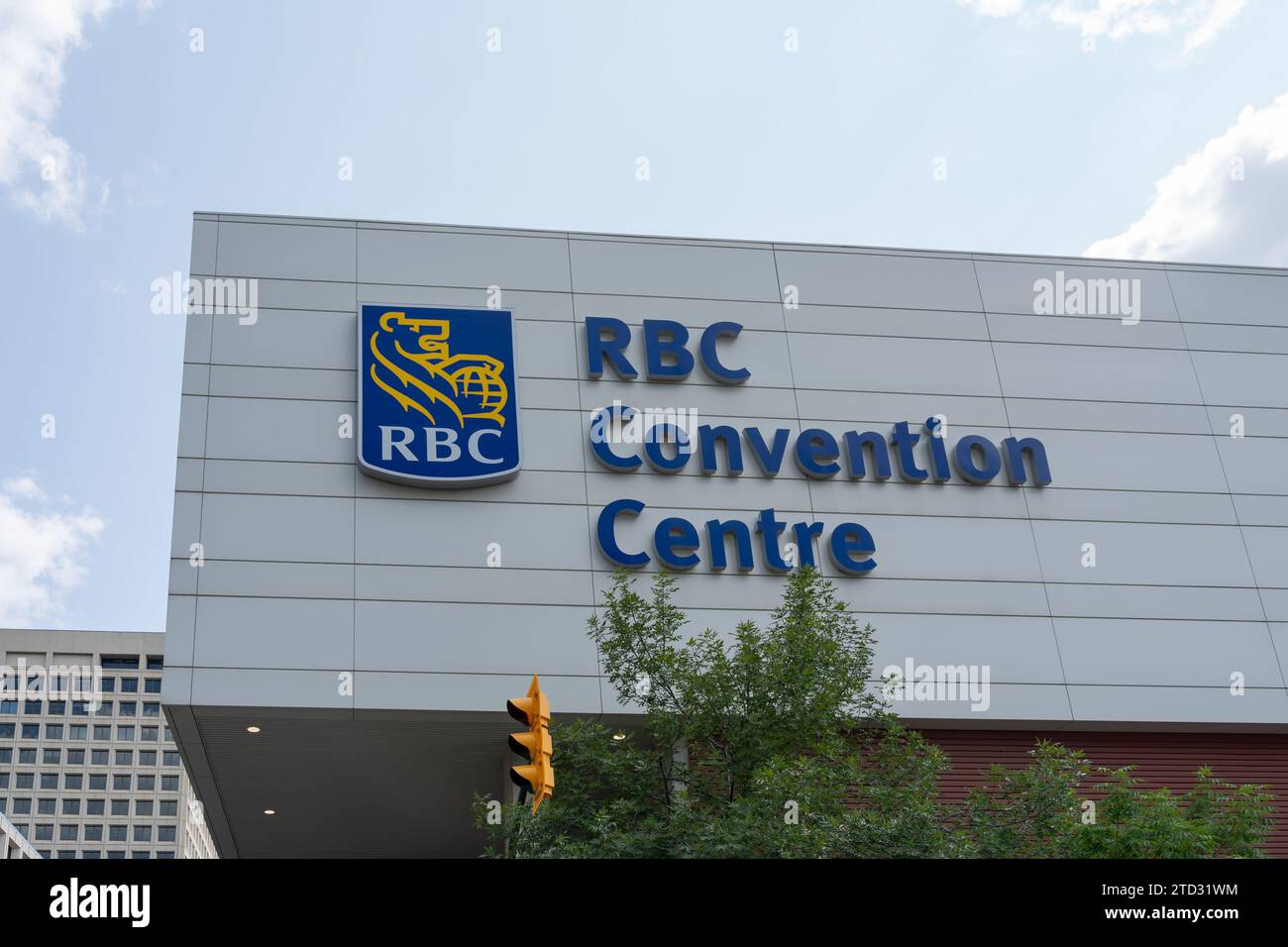 L'insegna sull'edificio del centro convegni RBC a Winnipeg, Manitoba, Canada Foto Stock