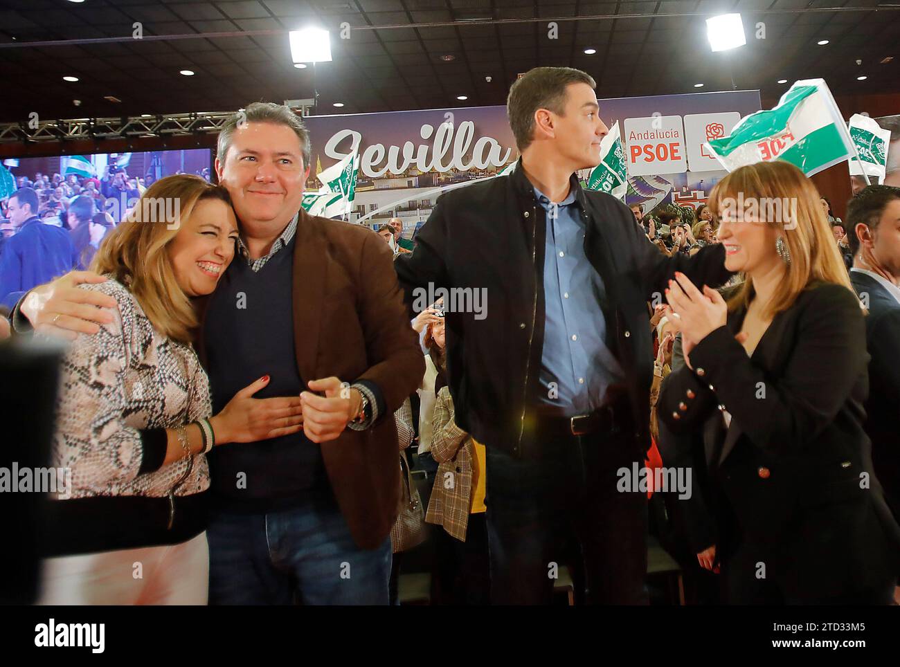 evilla, 16/02/2019. Presentazione della candidatura di Juan Espadas a sindaco di Siviglia. Intervengono Pedro Sánchez, Susana Díaz e Verónica Pérez. Foto: Raúl Doblado. ARCHSEV. Crediti: Album / Archivo ABC / Raúl Doblado Foto Stock