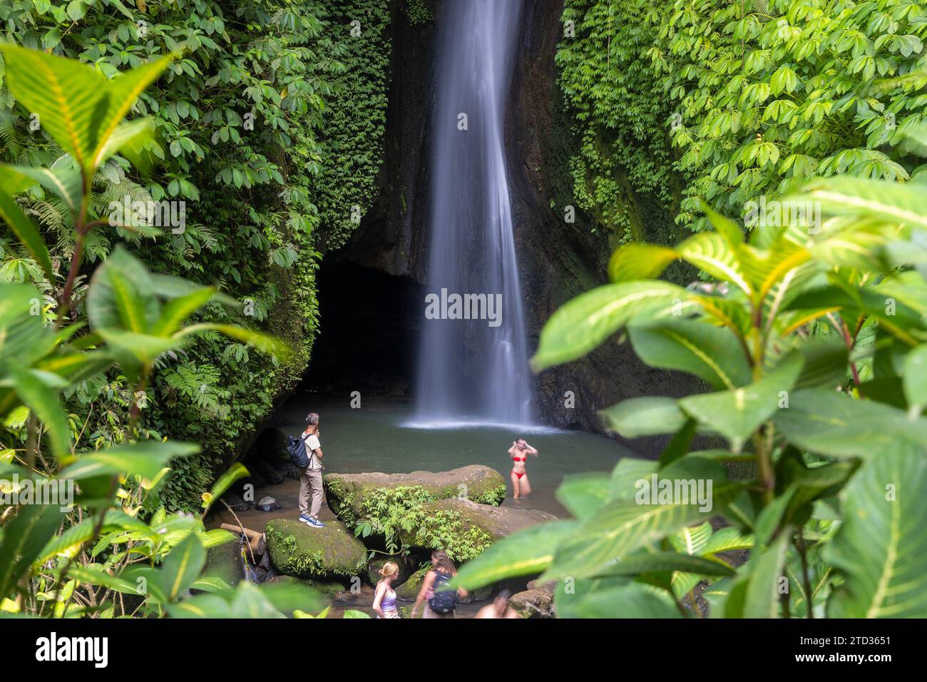 Cascata Leke Leke nella lussureggiante foresta tropicale, Bali, Indonesia Foto Stock