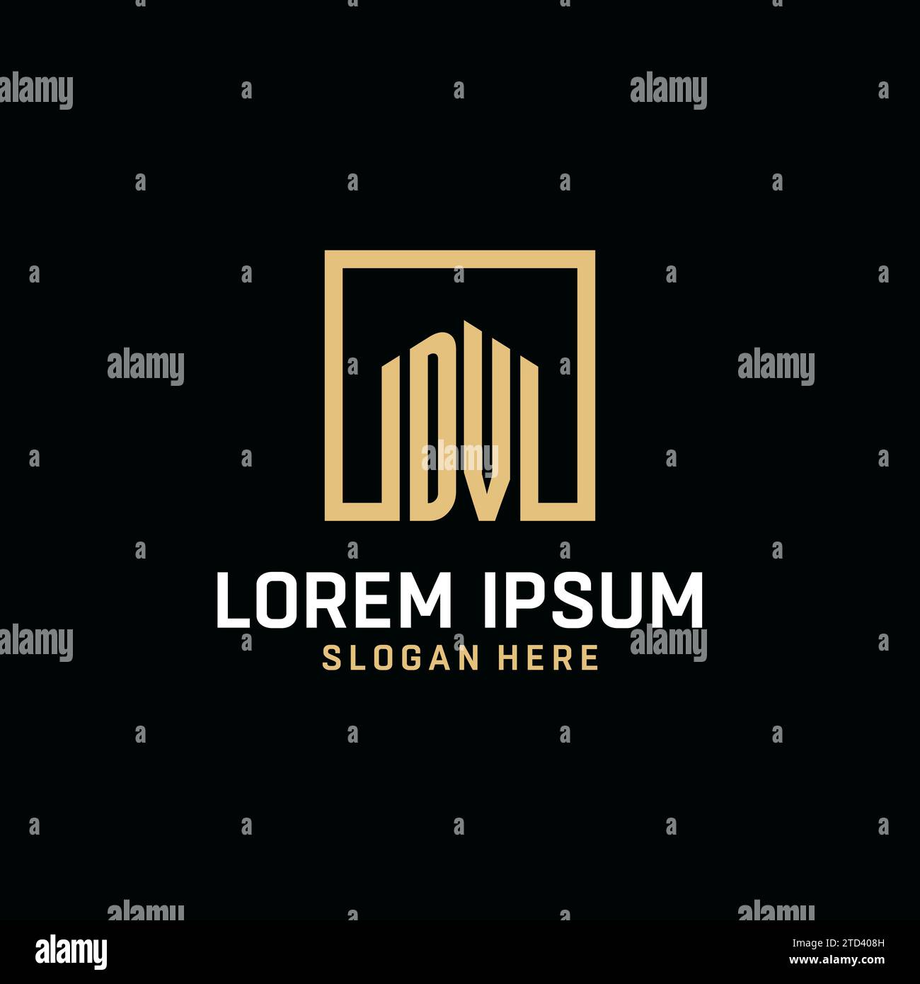 Logo monogramma iniziale DV con ispirazione per il design a forma quadrata Illustrazione Vettoriale