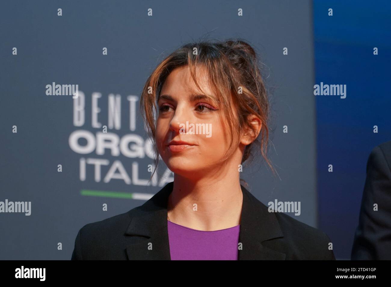 Castel San'Antangelo, Roma, Italia, 16 dicembre 2023, ambra Sabatini durante Atreju, manifestazione politica organizzata da Fratelli d'Italia, festa di Giorgia Meloni - terzo giorno - News Foto Stock