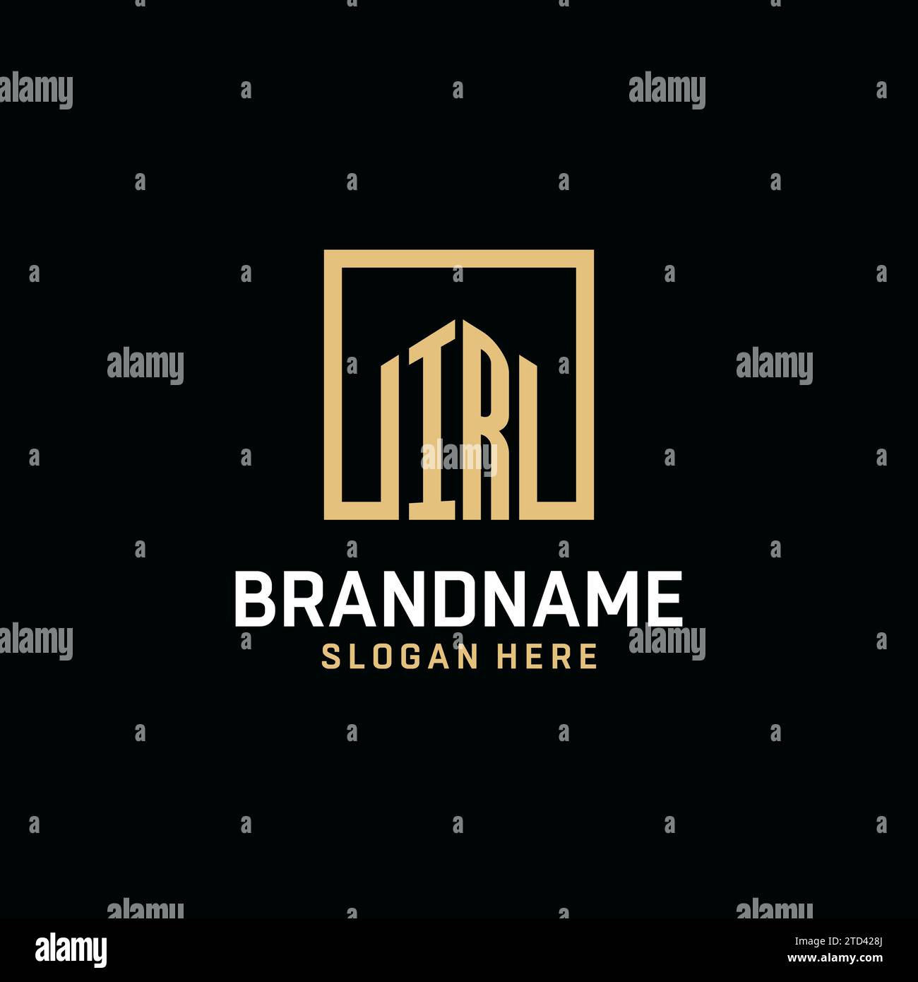 Logo monogramma iniziale IR con ispirazione per il design a forma quadrata Illustrazione Vettoriale