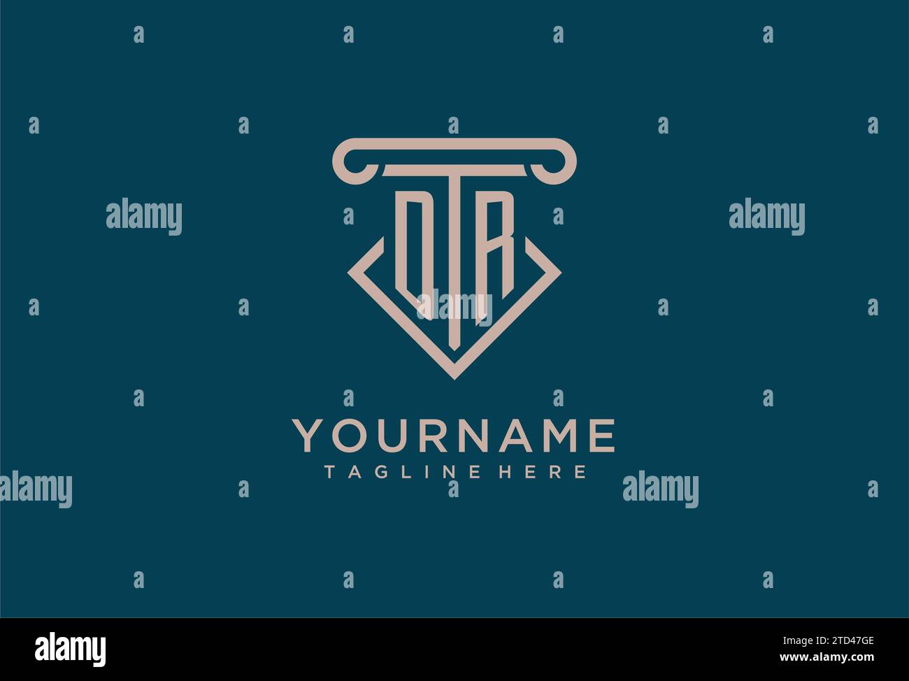 DR Initial con design icona pilastro, avvocato pulito e moderno, idee di design del logo dello studio legale Illustrazione Vettoriale