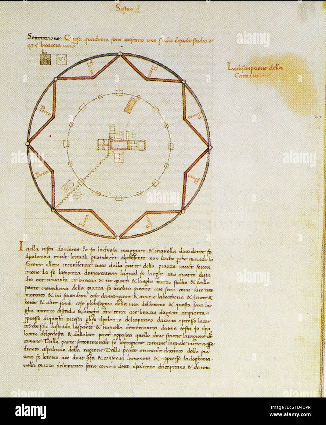 Filarete,progetto Sforzinda,1460-1464,il progetto per Sforzinda,la città rinascimentale ideale,nel modello di una stella con un disegno radiocentrico. Foto Stock