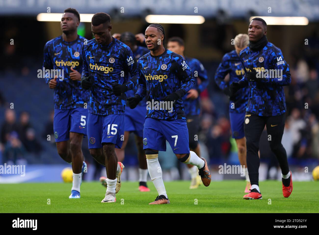 16 dicembre 2023; Stamford Bridge, Chelsea, Londra, Inghilterra: Premier League Football, Chelsea contro Sheffield United; Raheem Sterling del Chelsea Warming Up Foto Stock