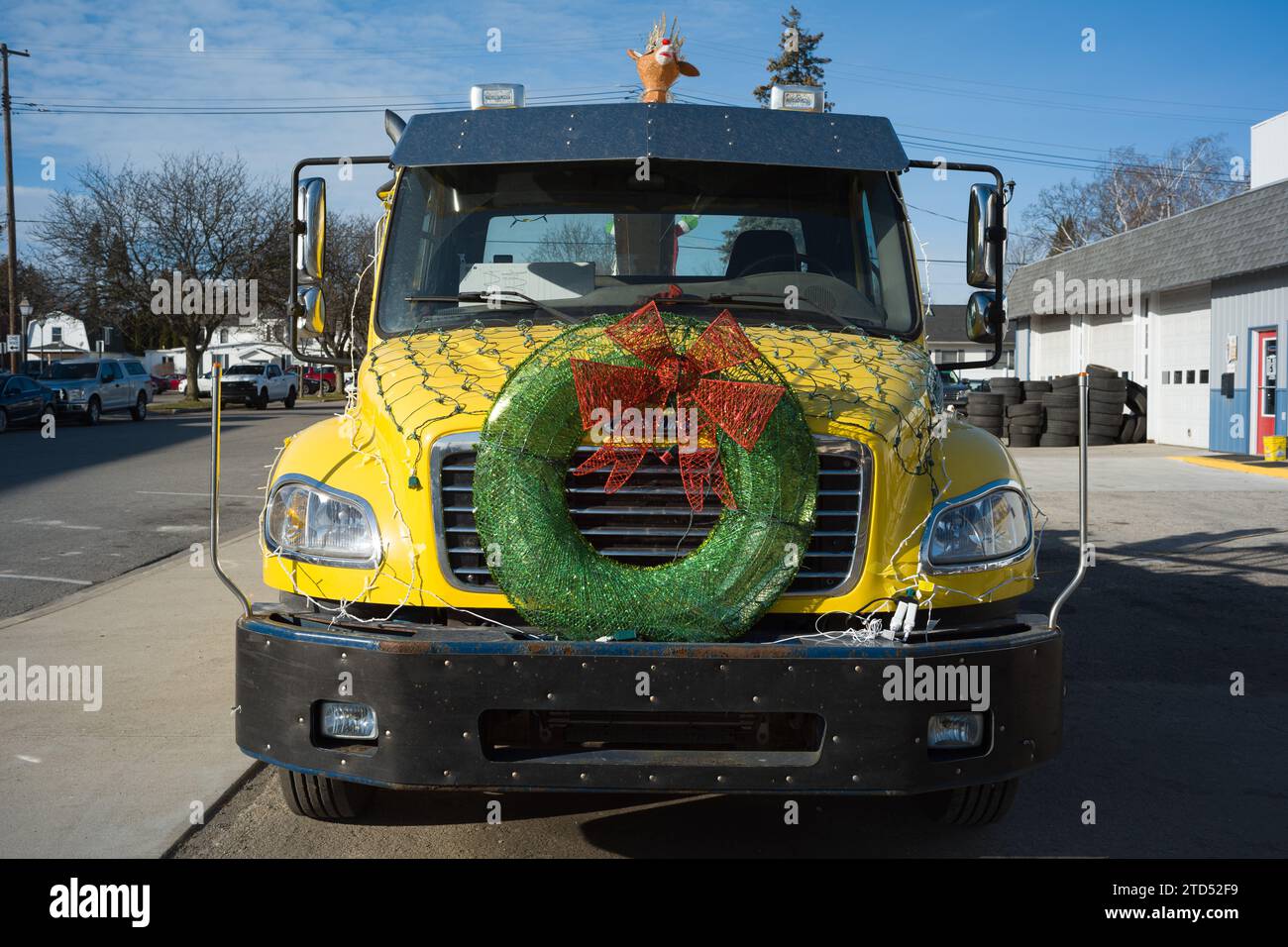Autocarro Freightliner decorato per Natale Foto Stock