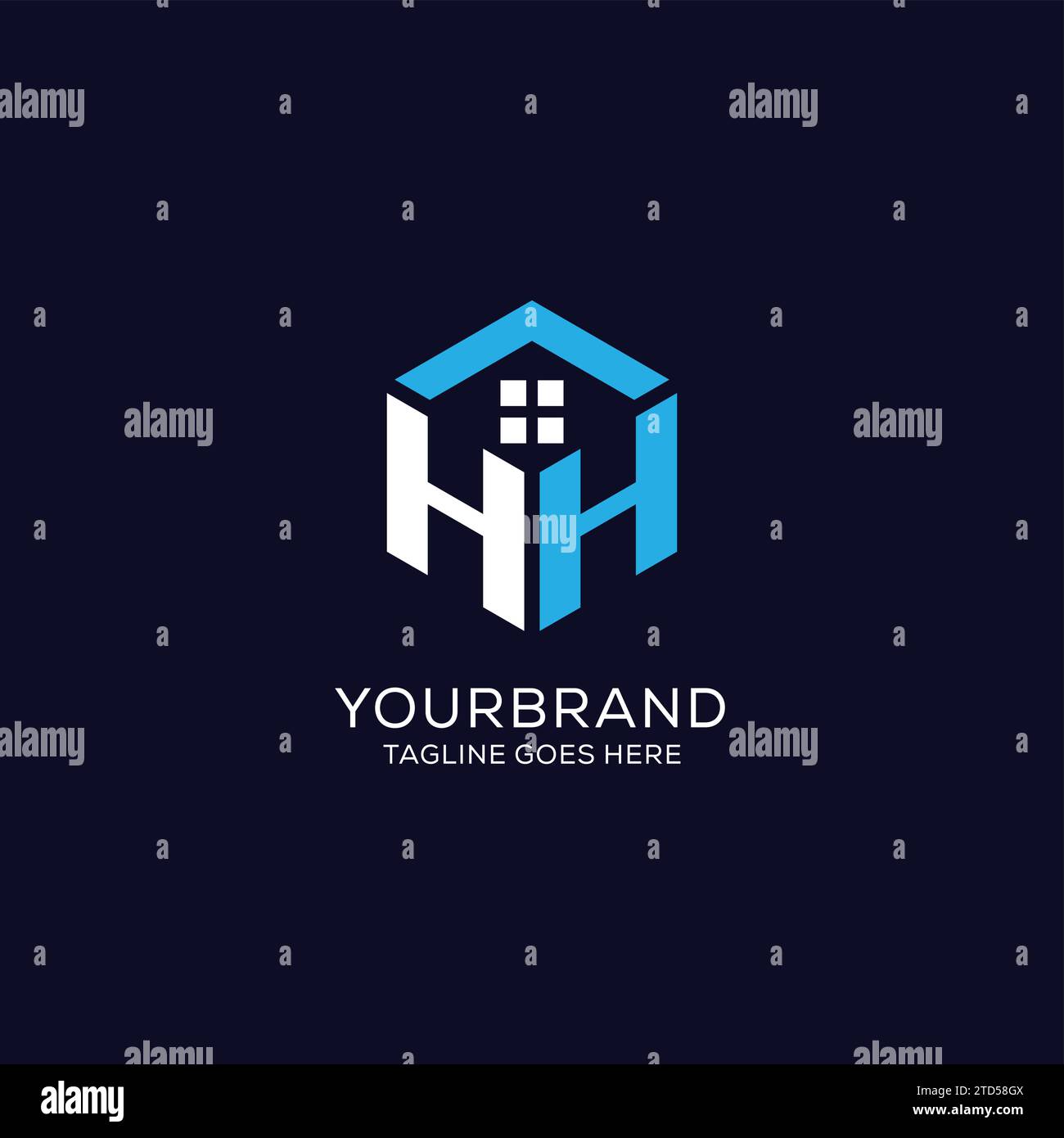 Logo iniziale monogramma HH con forma esagonale della casa astratta, design elegante e pulito del logo immobiliare grafica vettoriale Illustrazione Vettoriale