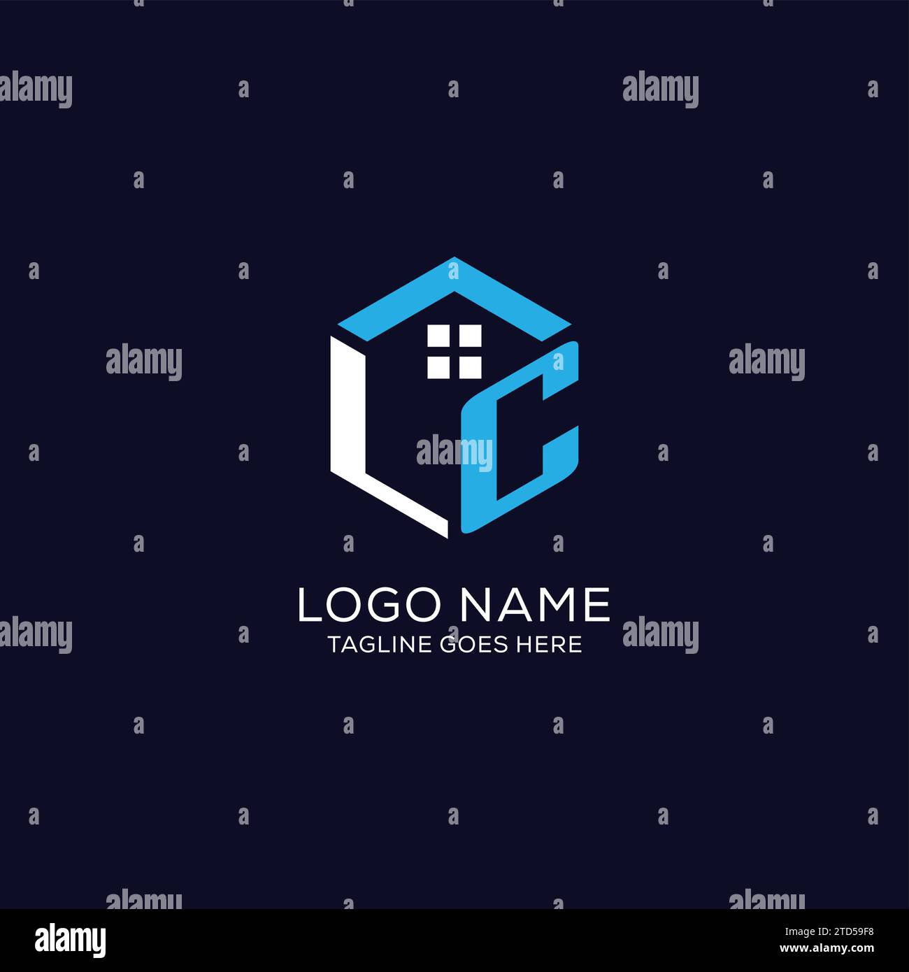 Monogramma LC con logo iniziale con forma esagonale astratta, grafica vettoriale dal design elegante e pulito del logo immobiliare Illustrazione Vettoriale