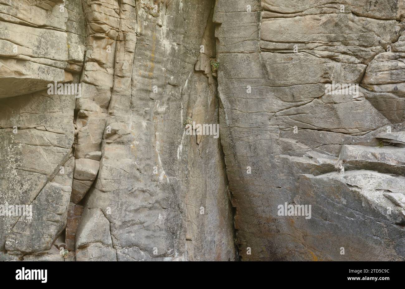 Sfondo in pietra naturale grossolana chiara. Superficie anteriore ruvida della scogliera mineraria. Grande sfondo di pietra calcarea. Granito granito grunge danneggiato. Rompi l'antica facciata in pietra medievale per il design Foto Stock