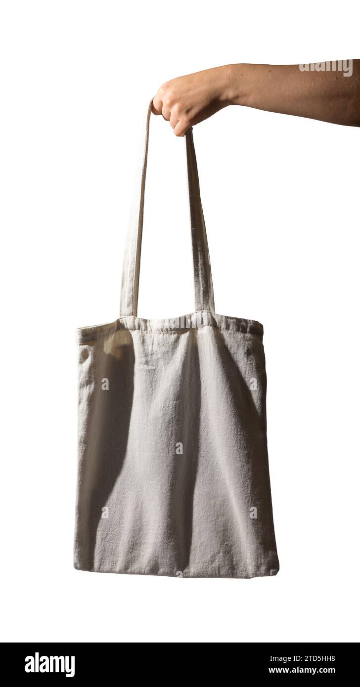 Mockup per borse da trasporto a mano, isolato su sfondo bianco. Shopper Foto Stock