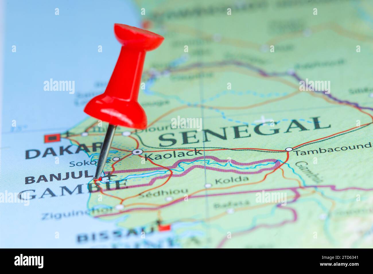 Banjul, Gambia spilla sulla mappa Foto Stock