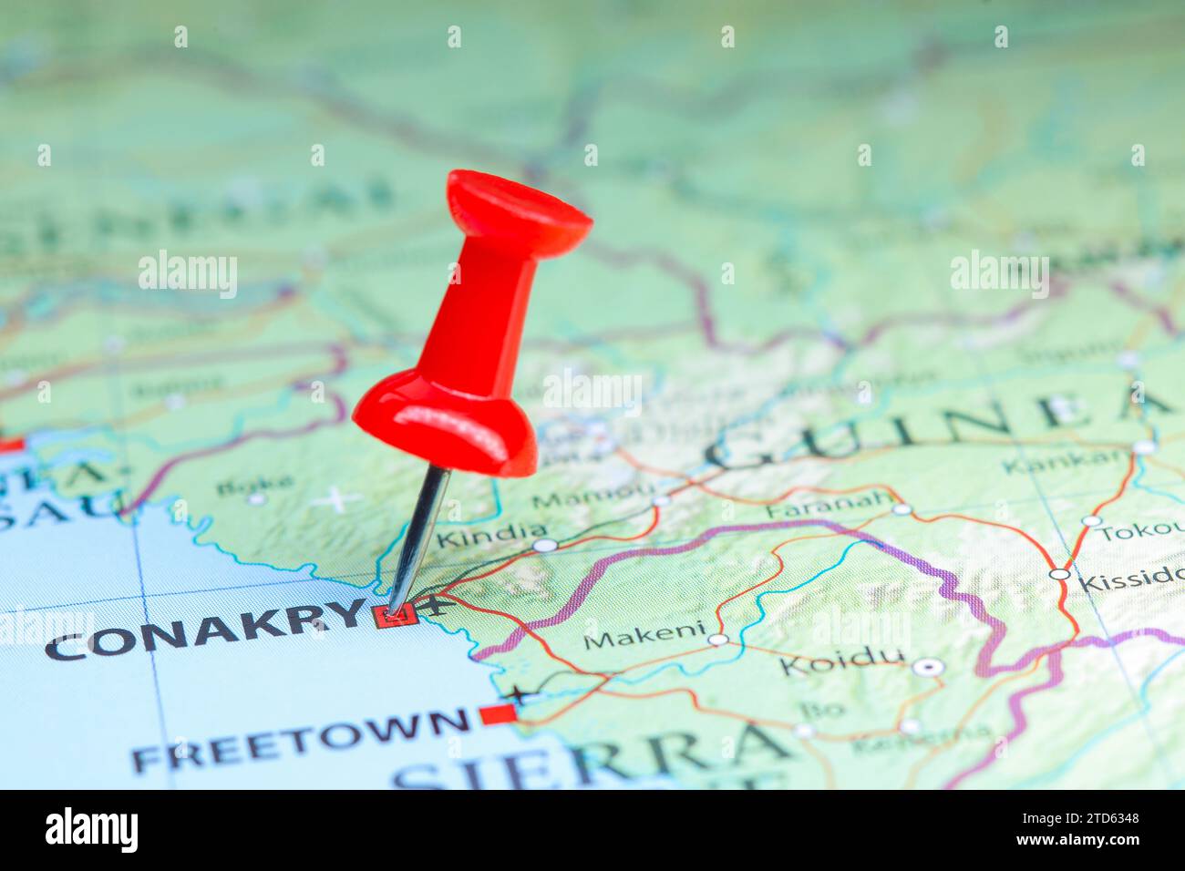 Conakry, Guinea pin sulla mappa Foto Stock