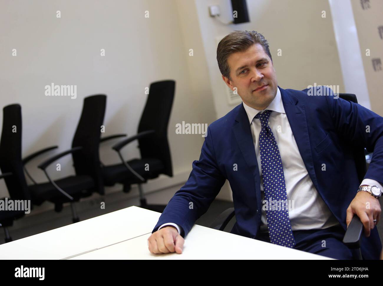Madrid, 24/09/2015. Intervista a Bjarni Benediktsson, Ministro delle Finanze e dell'economia islandese. Foto: Ernesto Agudo ARCHDC. Crediti: Album / Archivo ABC / Ernesto Agudo Foto Stock