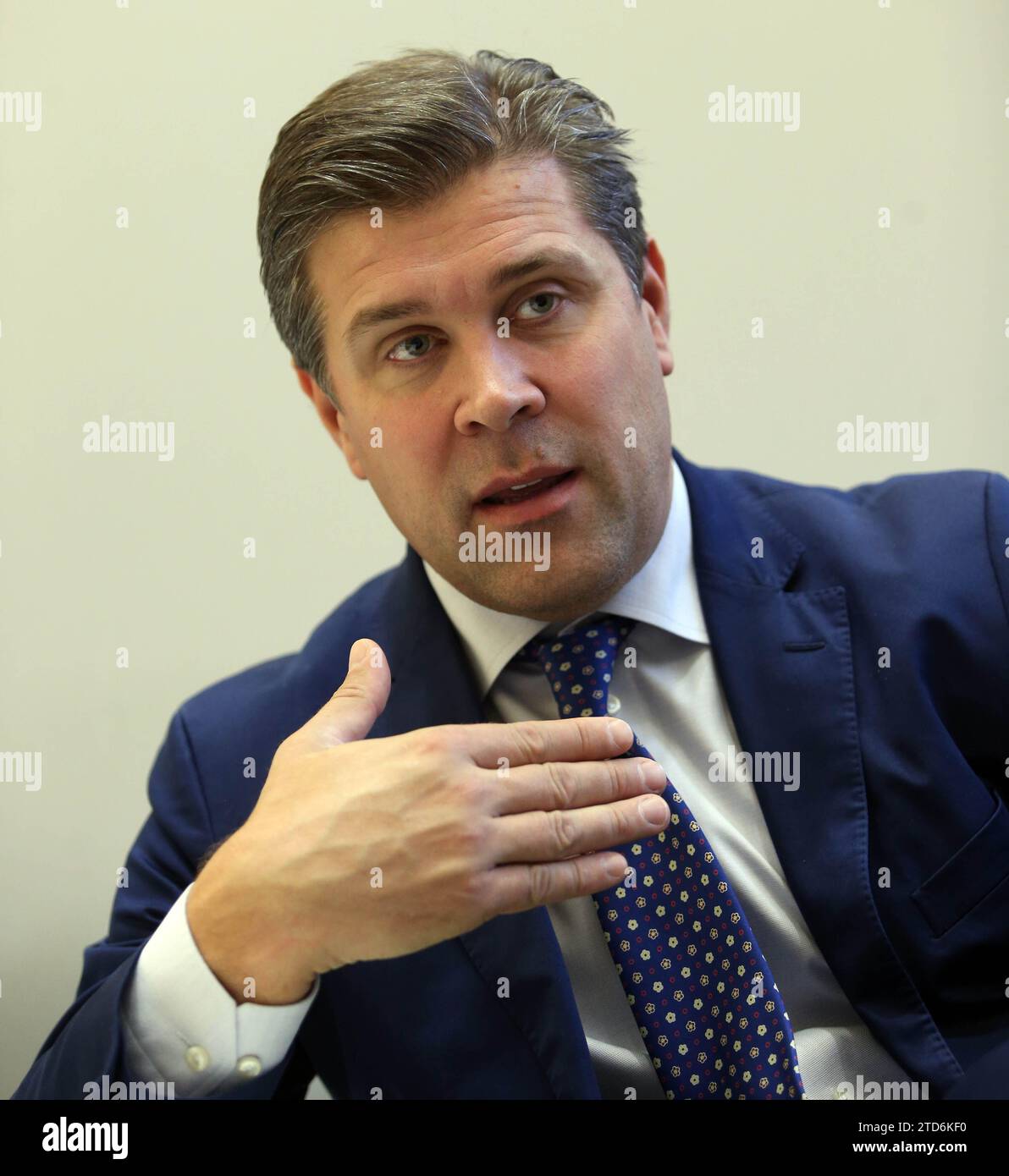 Madrid, 24/09/2015. Intervista a Bjarni Benediktsson, Ministro delle Finanze e dell'economia islandese. Foto: Ernesto Agudo ARCHDC. Crediti: Album / Archivo ABC / Ernesto Agudo Foto Stock