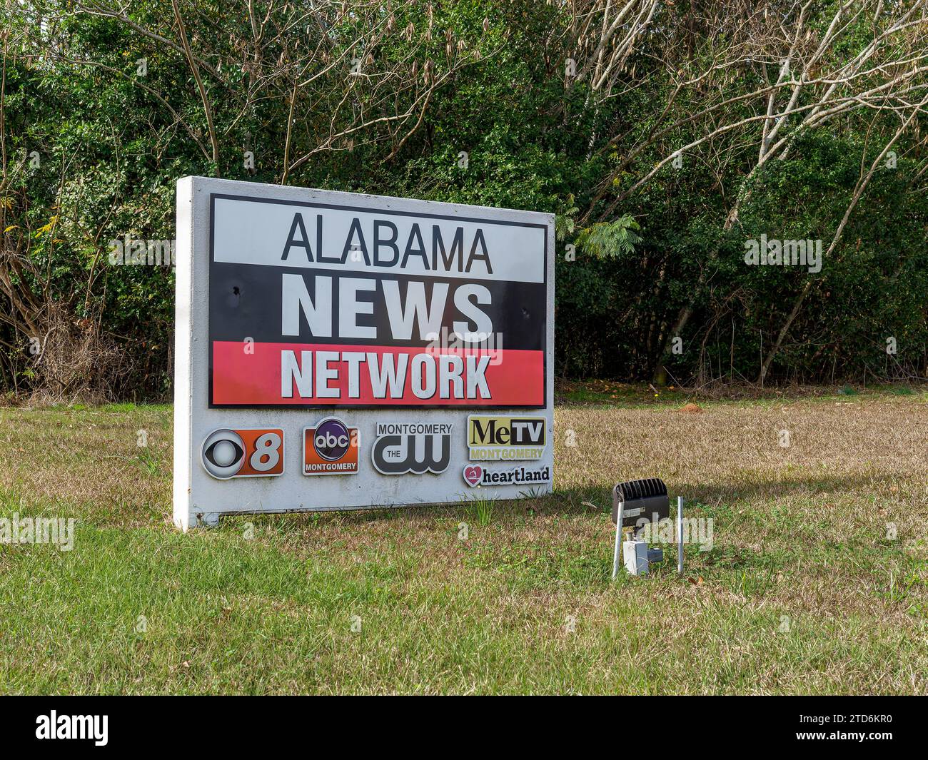 Alabama News Network sede centrale di Montgomery firma e logo per la trasmissione televisiva. Foto Stock