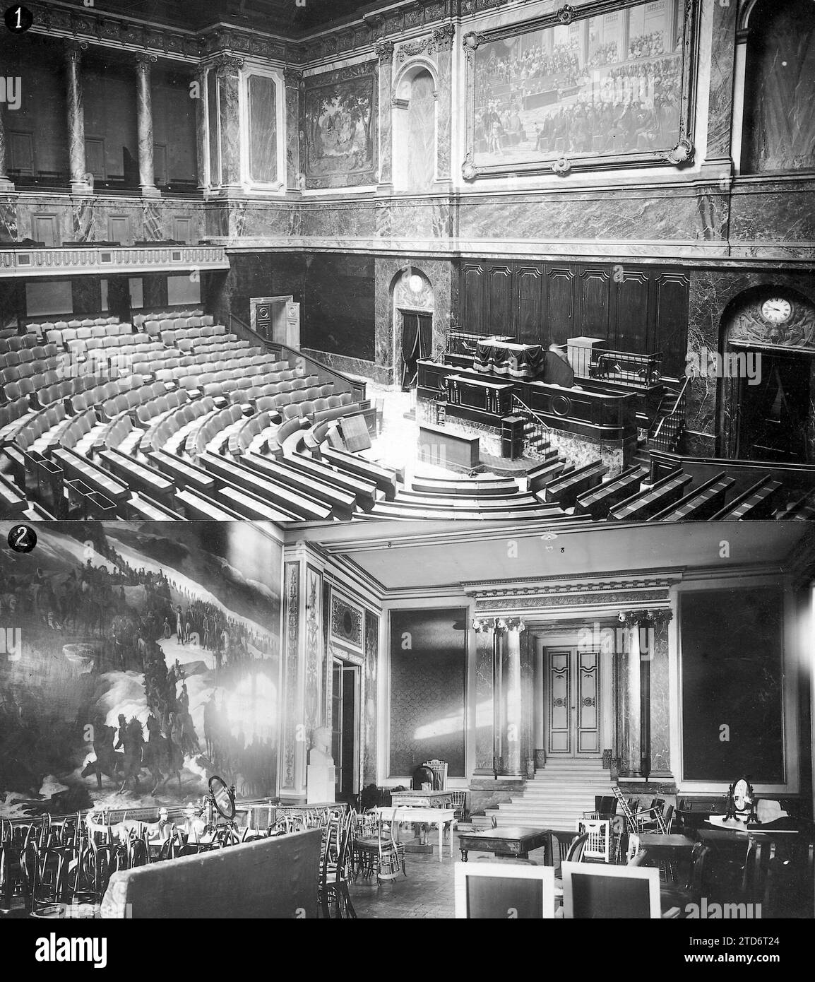 01/09/1920. Versailles (Francia) per l'elezione del presidente. 1.- sala del Consiglio, dove la votazione deve essere verificata. 2.- stanza in cui avrà luogo l'esame. Crediti: Album / Archivo ABC / M. Rol Foto Stock