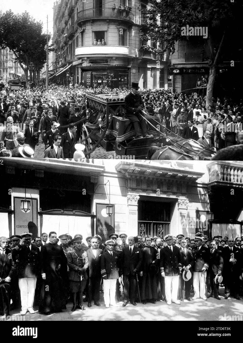 07/20/1926. Barcellona. Il funerale del tenente Durán. 1.- la processione funebre dell'aviatore Malograd quando lascia l'ospedale militare. 2.- la presidenza del duello. Crediti: Album / Archivo ABC / Josep Brangulí Foto Stock