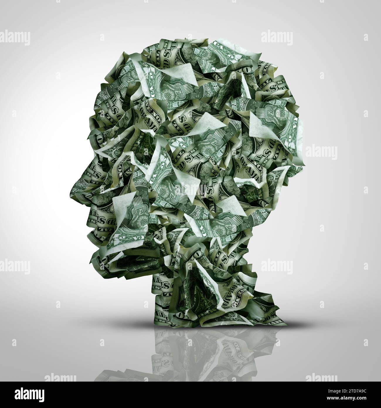 Concetto di consulenza finanziaria e Smart Money come valuta statunitense o contanti come idea di consulente aziendale con un origami che vola come profitto aziendale ed economico Foto Stock