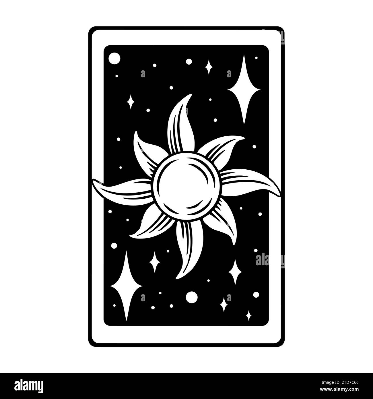 Scheda previsione estetica Tarocchi con stelle. Design occulto dei tarocchi per le copertine delle carte oracle. Illustrazione vettoriale isolata su sfondo bianco Illustrazione Vettoriale
