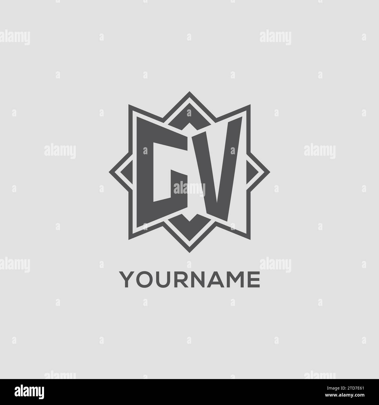 Logo GV monogramma con grafica vettoriale con design a stella a otto punte Illustrazione Vettoriale