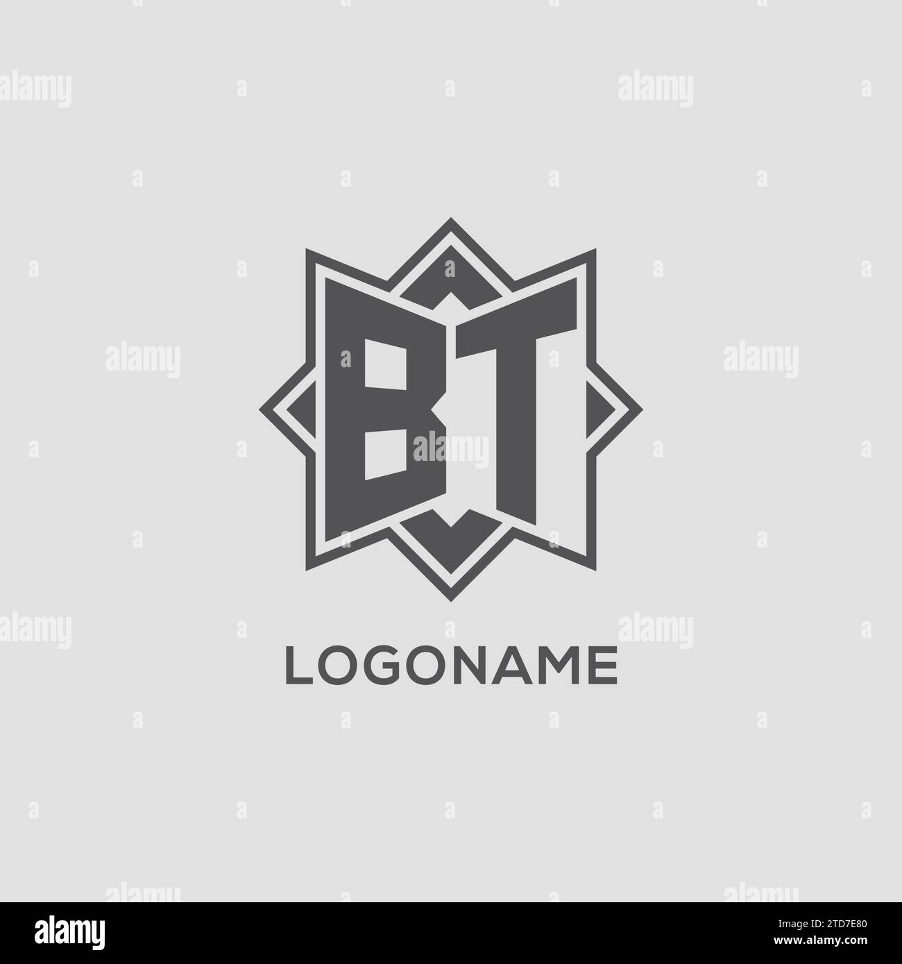 Logo BT monogramma con grafica vettoriale con design a stella a otto punte Illustrazione Vettoriale