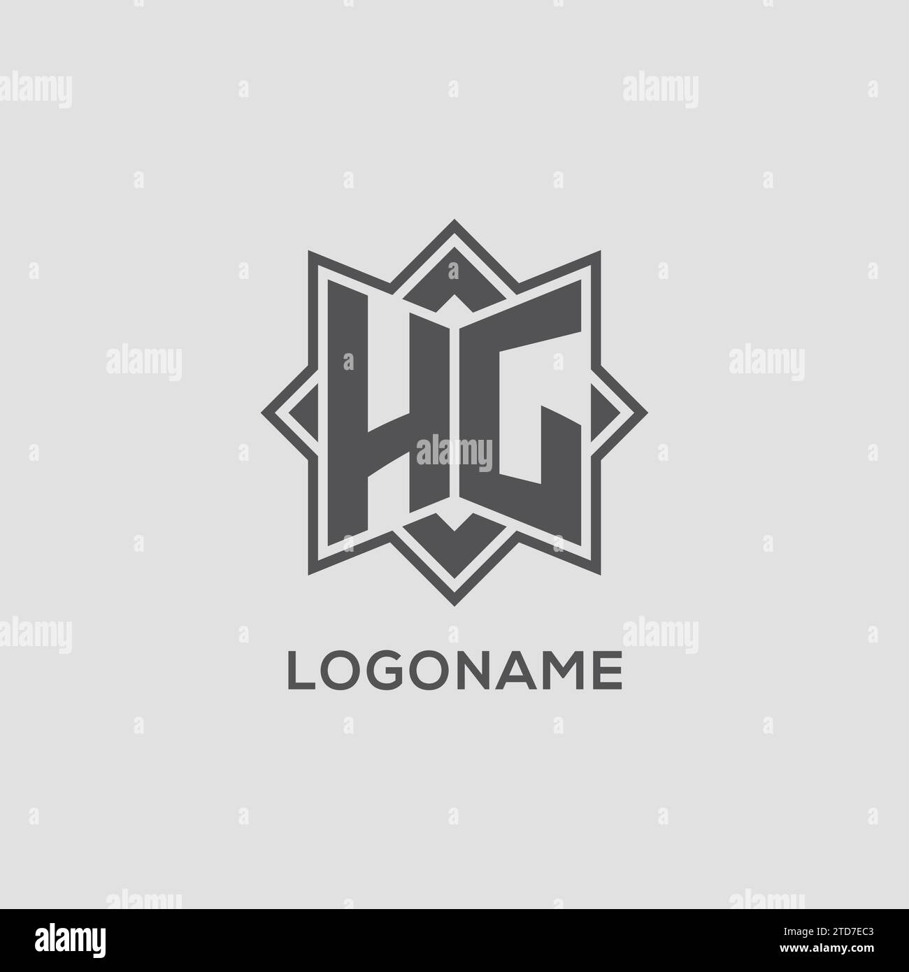 Logo monogramma HG con grafica vettoriale con design a stella a otto punte Illustrazione Vettoriale