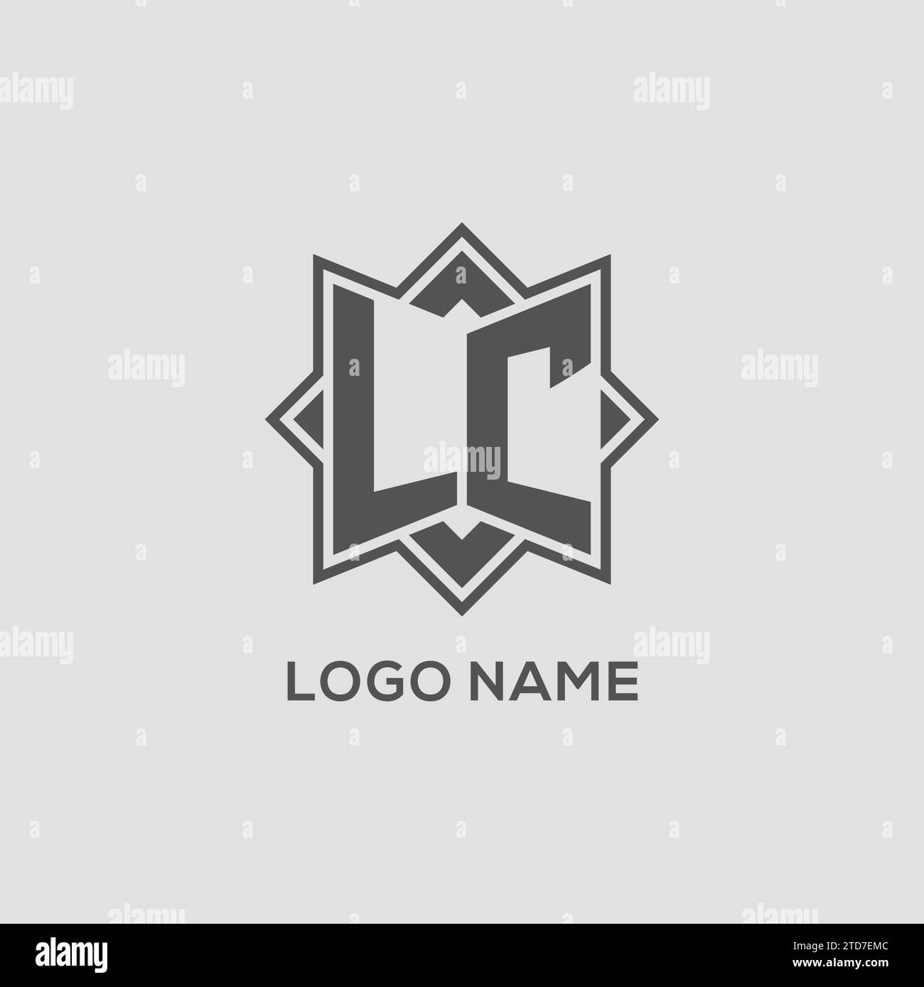Logo LC monogramma con grafica vettoriale con design a stella a otto punte Illustrazione Vettoriale