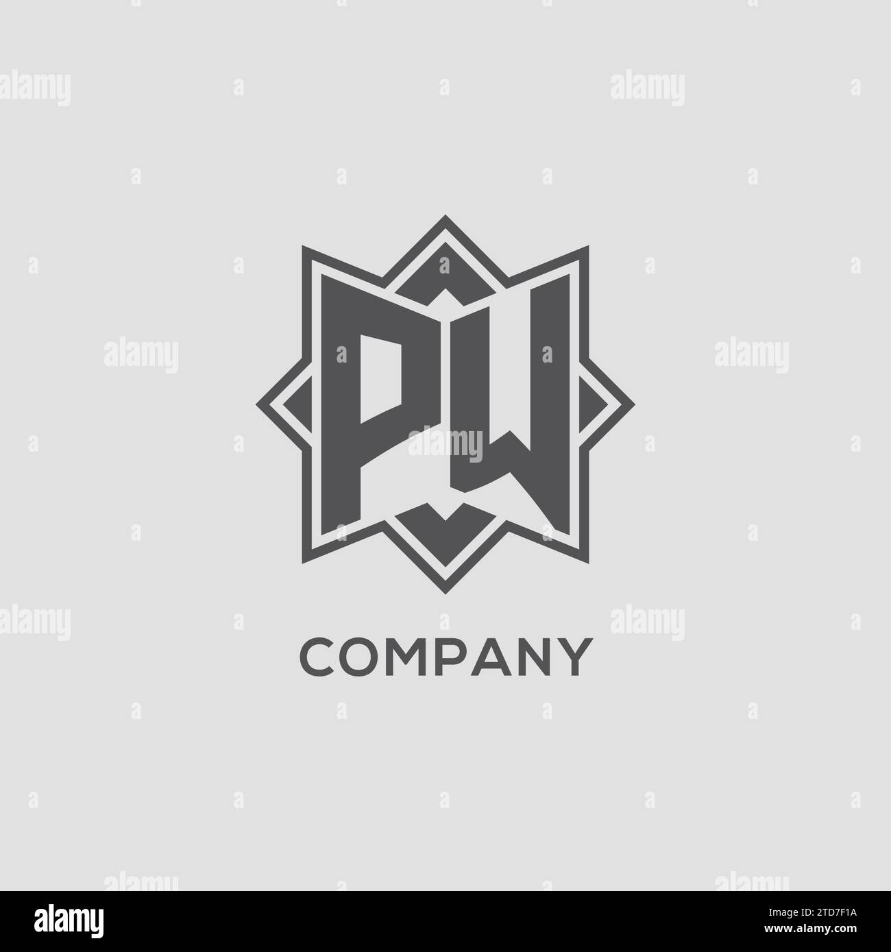 Logo PW monogramma con grafica vettoriale con design a stella a otto punte Illustrazione Vettoriale