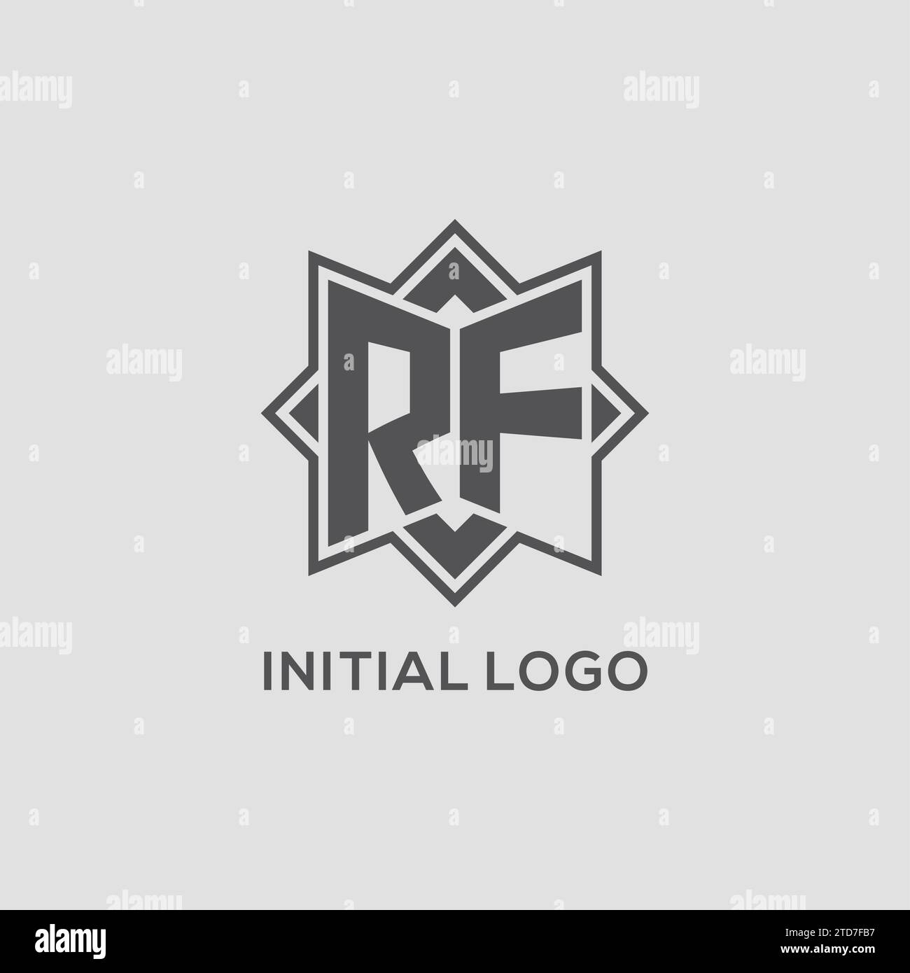 Logo RF monogramma con grafica vettoriale con design a stella a otto punte Illustrazione Vettoriale