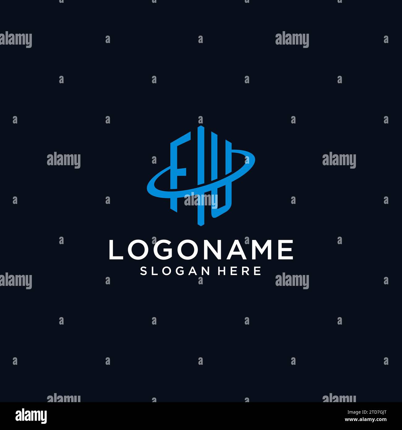 Logo monogramma iniziale FU con forma esagonale e idee di design Swoosh Illustrazione Vettoriale