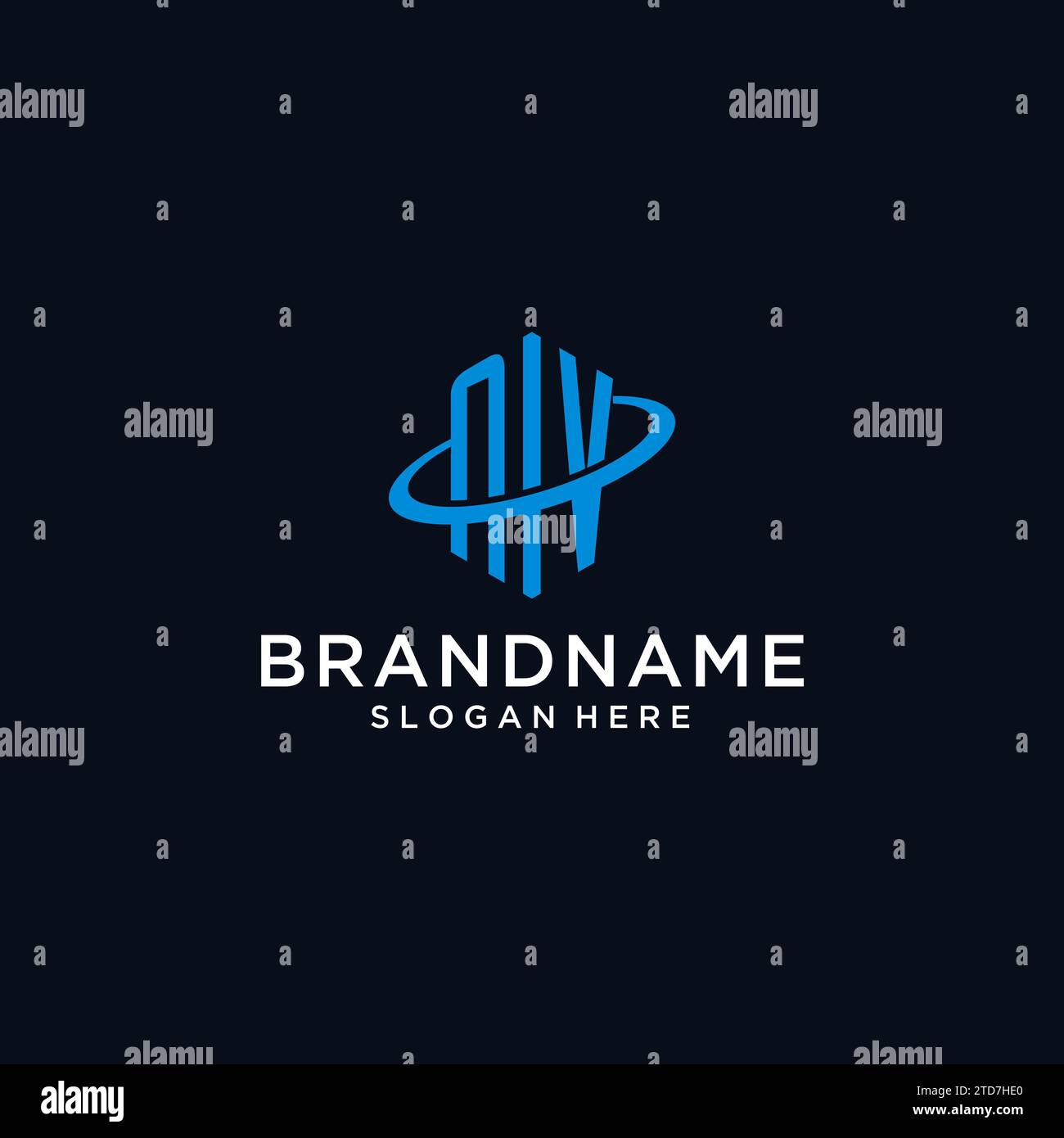 Logo monogramma iniziale NV con forma esagonale e idee di design Swoosh Illustrazione Vettoriale