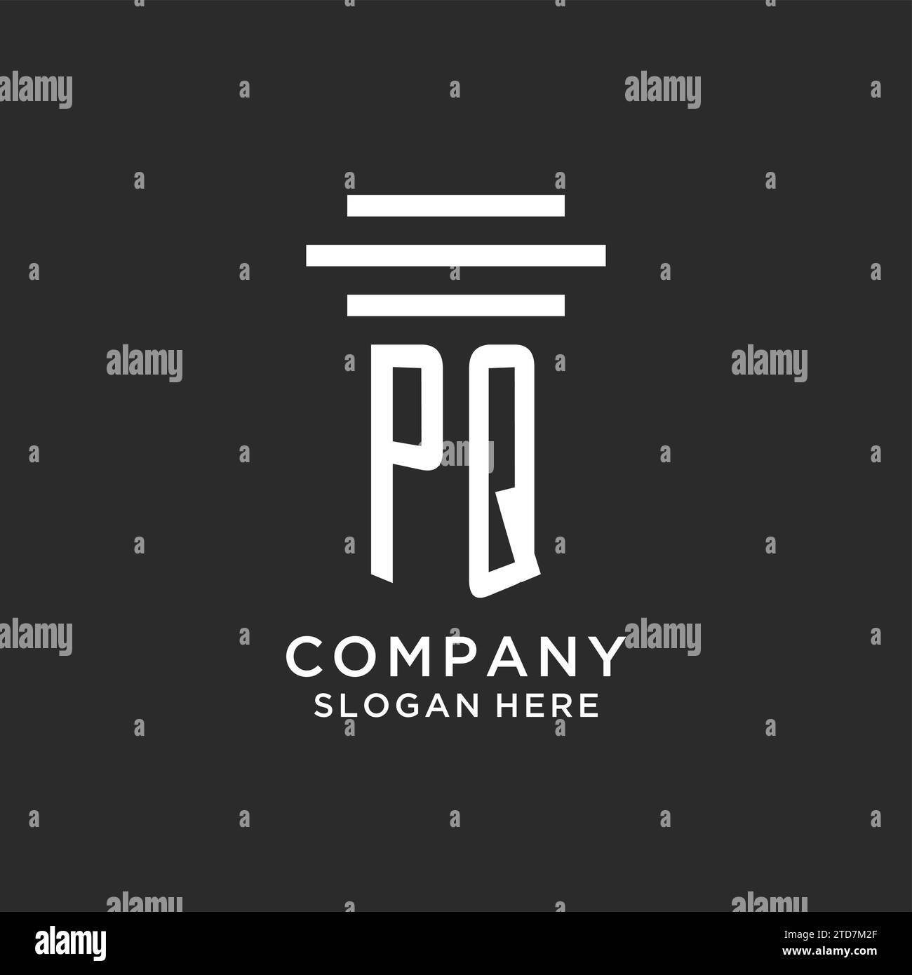 Iniziali PQ con logo a colonna semplice, logo di studio legale creativo grafica vettoriale Illustrazione Vettoriale