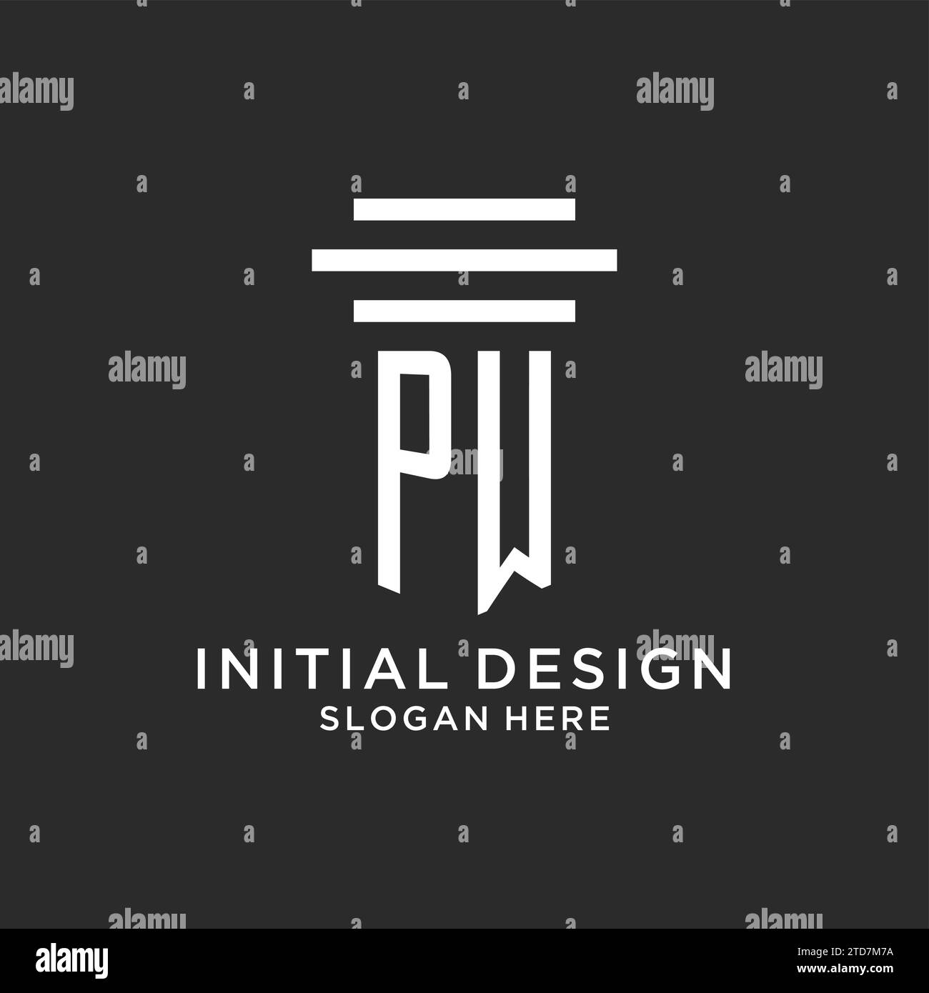 Iniziali PW con logo a colonna semplice, logo di studio legale creativo grafica vettoriale Illustrazione Vettoriale