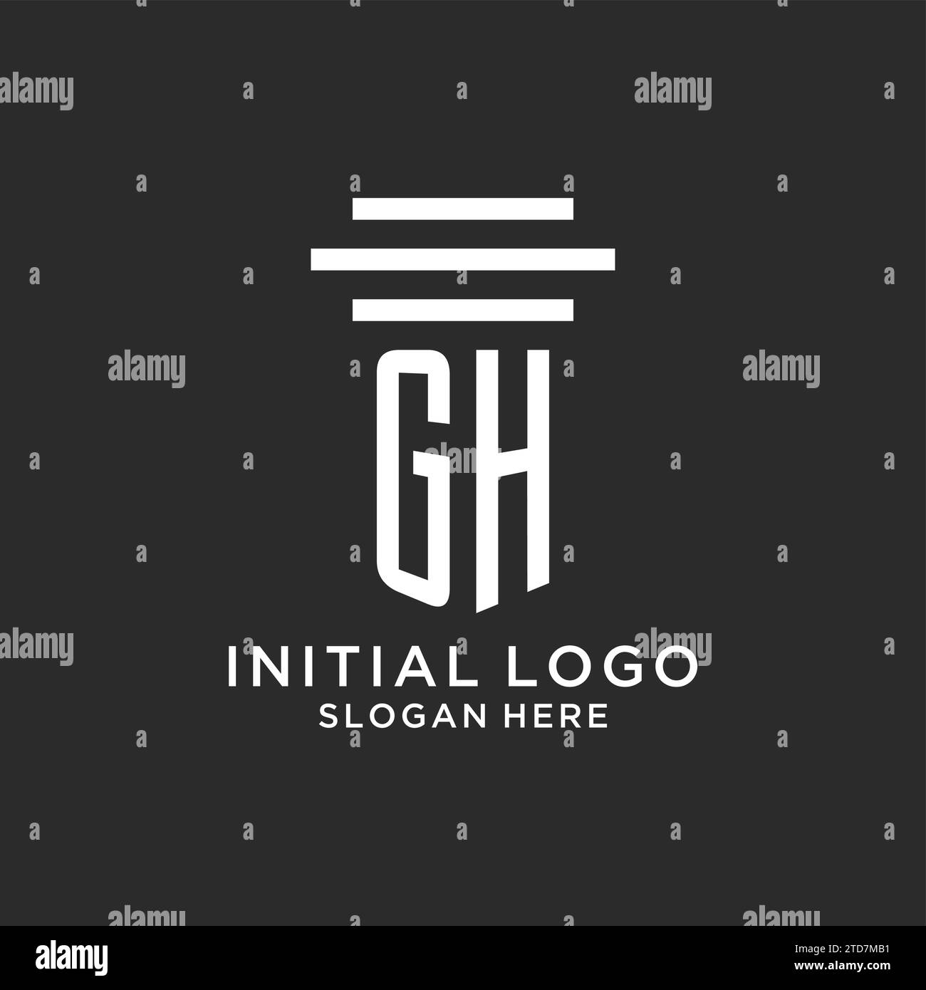 Iniziali GH con logo a colonna semplice, logo di studio legale creativo grafica vettoriale Illustrazione Vettoriale