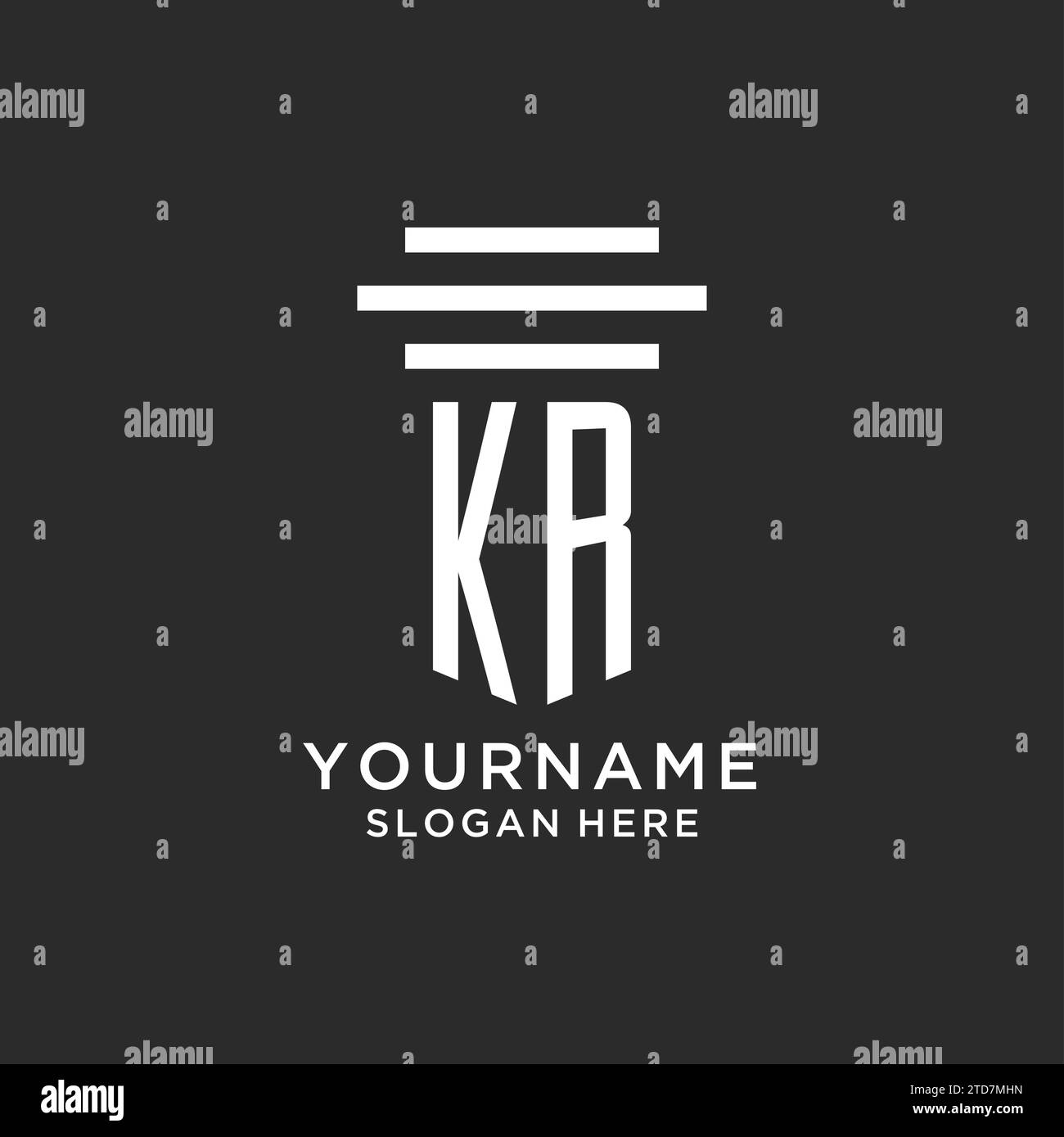 Iniziali KR con logo a colonna semplice, logo di studio legale creativo grafica vettoriale Illustrazione Vettoriale