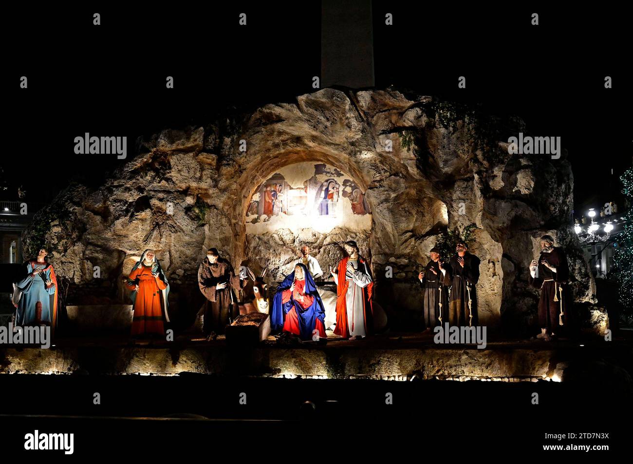 Der Vatikan enthüllte AM 9. Dicembre 2023 Seine diesjährige Weihnachtskrippe zu Ehren des Heiligen Franziskus von Assisi auf dem Petersplatz in Rom. Vatikanstadt, 16.12.2023 *** il Vaticano ha svelato quest'anno presepe in onore di San Francesco d'Assisi a San Piazza Peters a Roma il 9 dicembre 2023 città del Vaticano, 16 12 2023 foto:XM.xWehnertx/xFuturexImagex vatikan 3211 Foto Stock